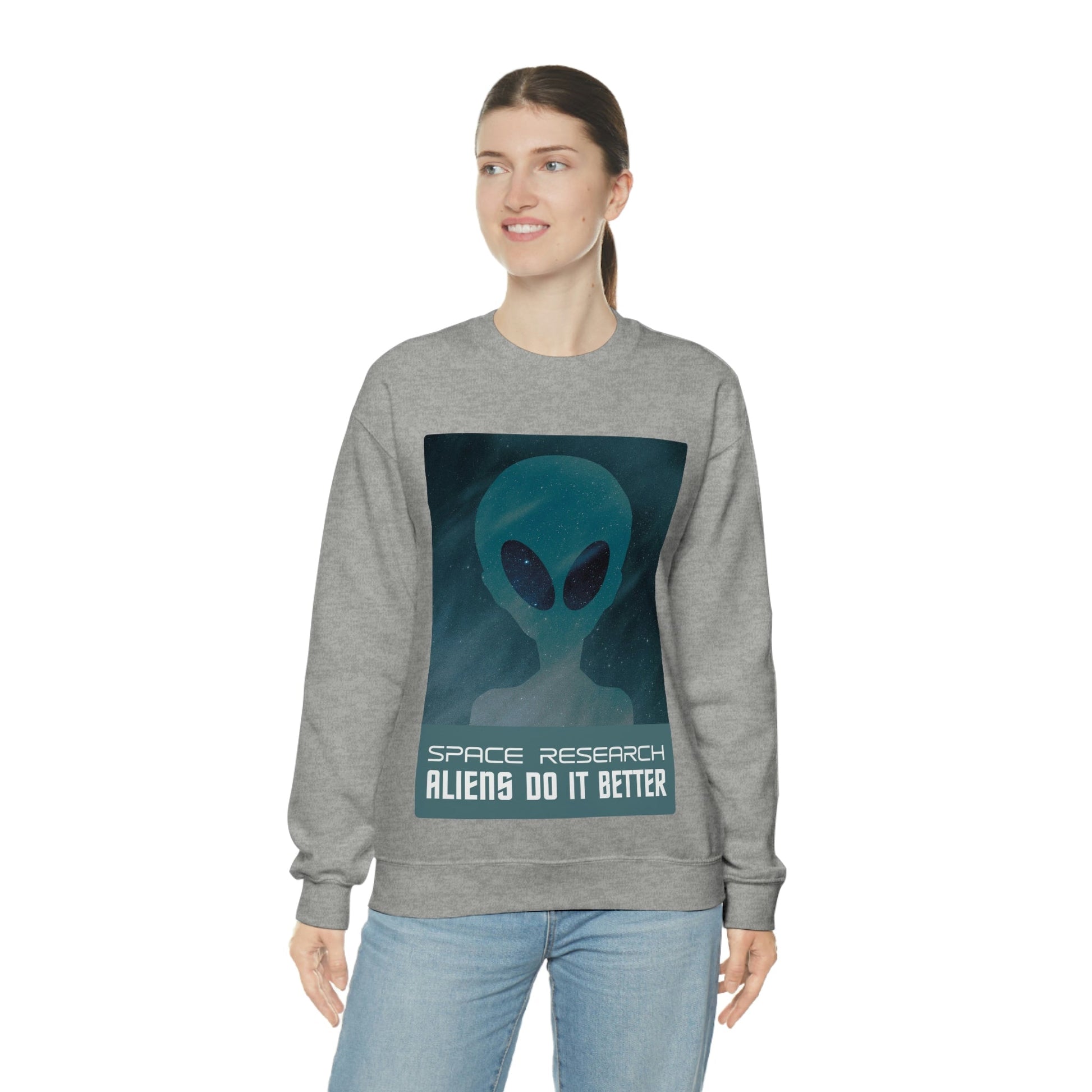 Space Research UFO Aliens Funny Quotes Unisex Heavy Blend™ Crewneck Sweatshirt Ichaku [Perfect Gifts Selection]