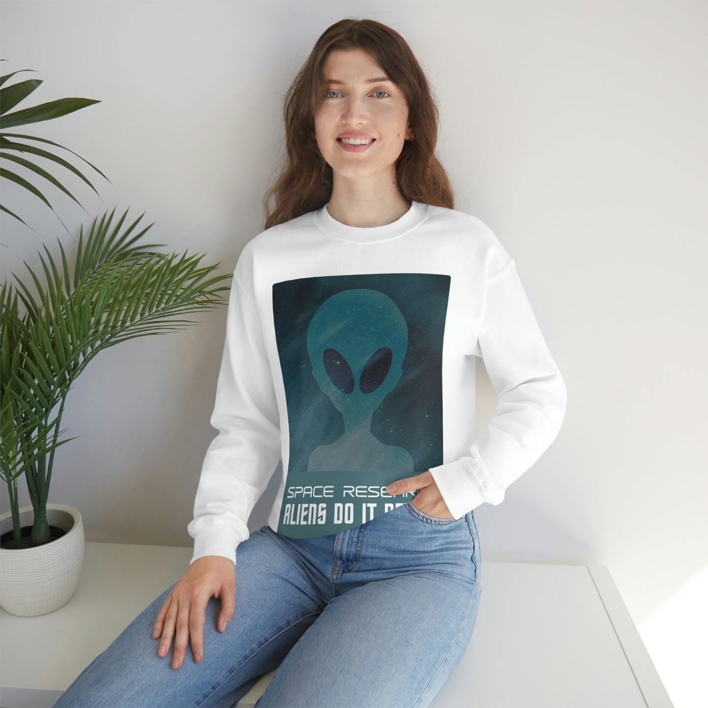 Space Research UFO Aliens Funny Quotes Unisex Heavy Blend™ Crewneck Sweatshirt Ichaku [Perfect Gifts Selection]