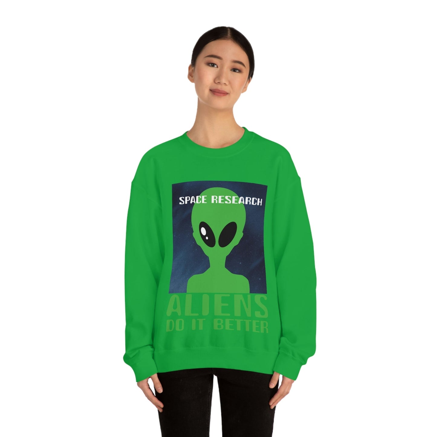 Space Research UFO Aliens Funny Quotes Unisex Heavy Blend™ Crewneck Sweatshirt Ichaku [Perfect Gifts Selection]