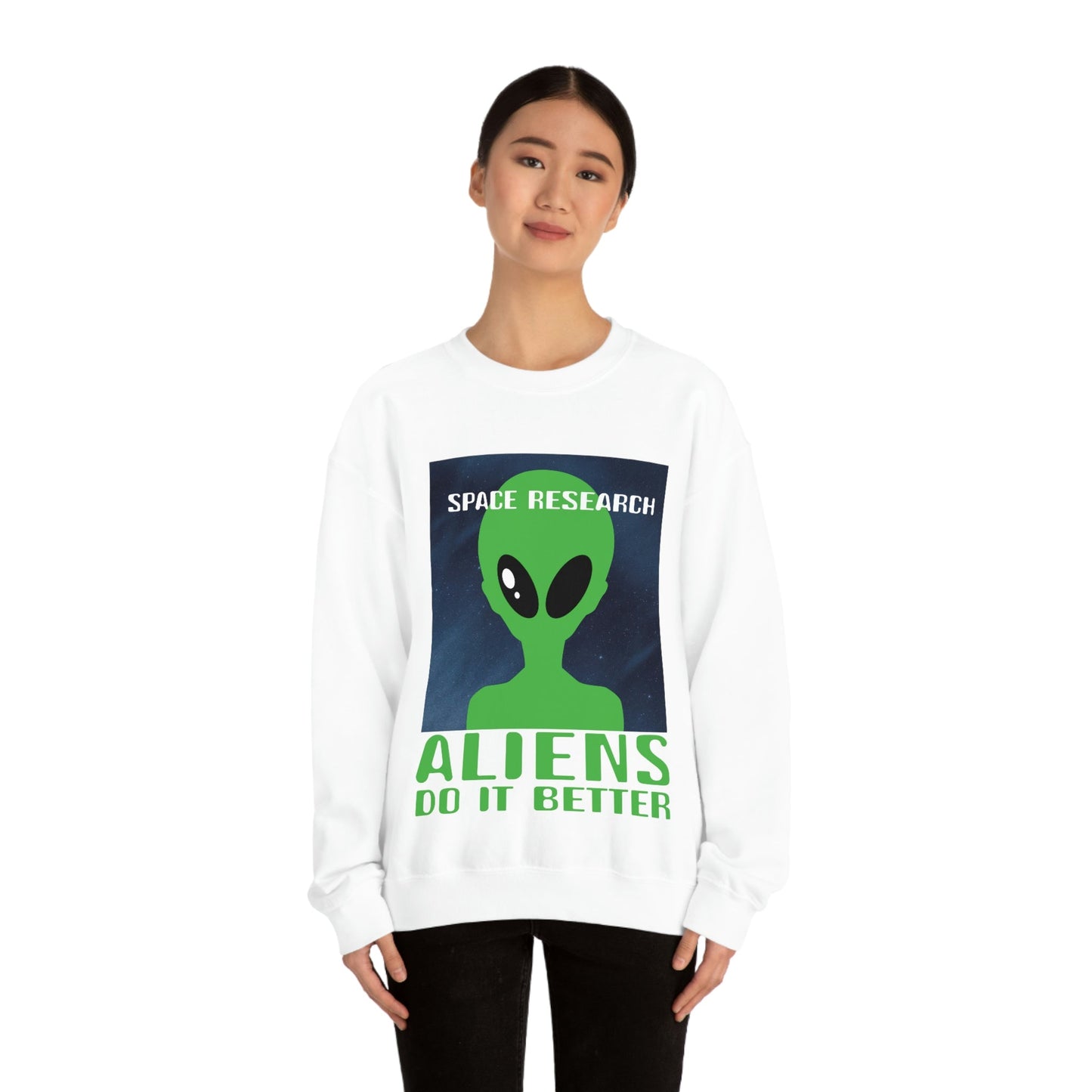 Space Research UFO Aliens Funny Quotes Unisex Heavy Blend™ Crewneck Sweatshirt Ichaku [Perfect Gifts Selection]