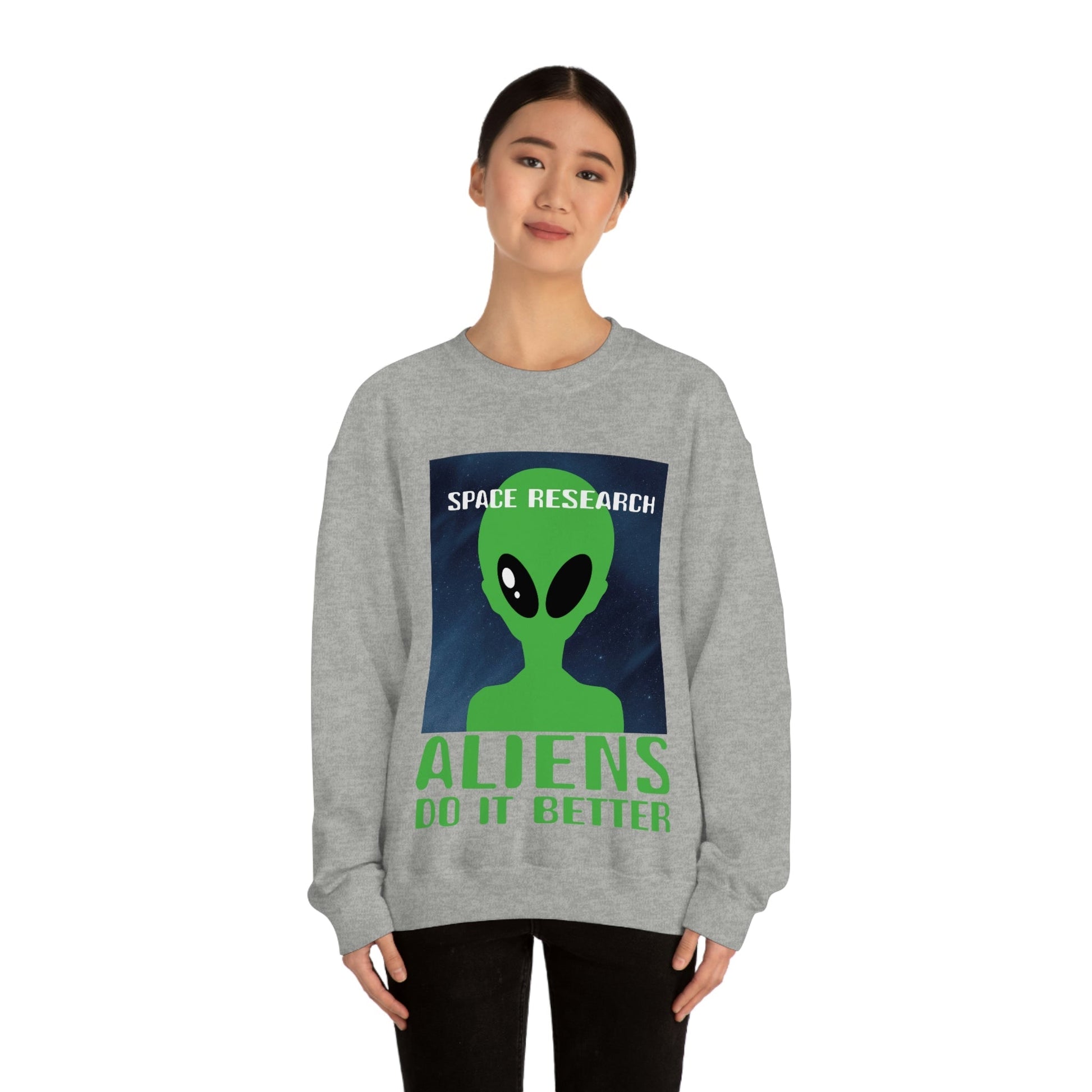 Space Research UFO Aliens Funny Quotes Unisex Heavy Blend™ Crewneck Sweatshirt Ichaku [Perfect Gifts Selection]