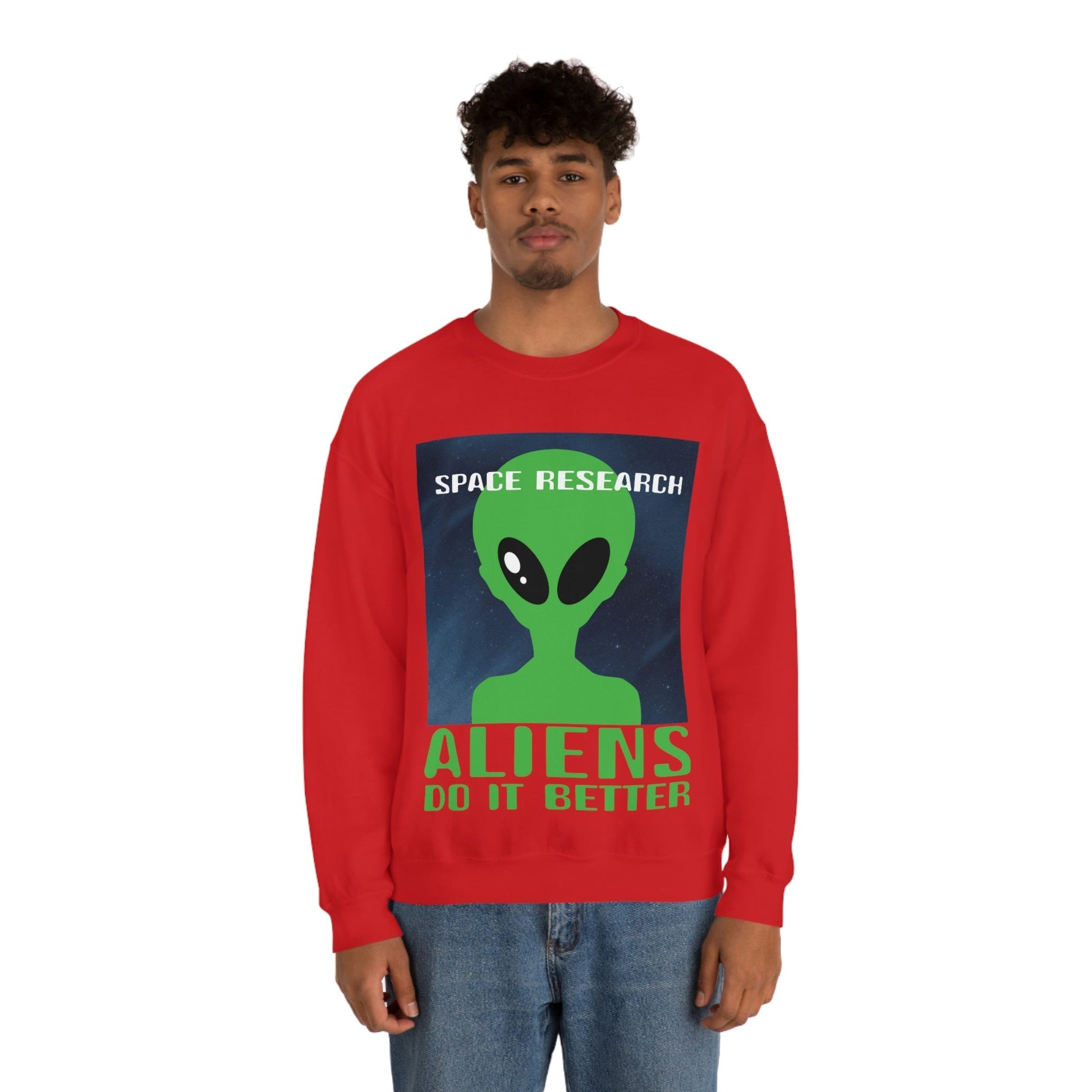 Space Research UFO Aliens Funny Quotes Unisex Heavy Blend™ Crewneck Sweatshirt Ichaku [Perfect Gifts Selection]