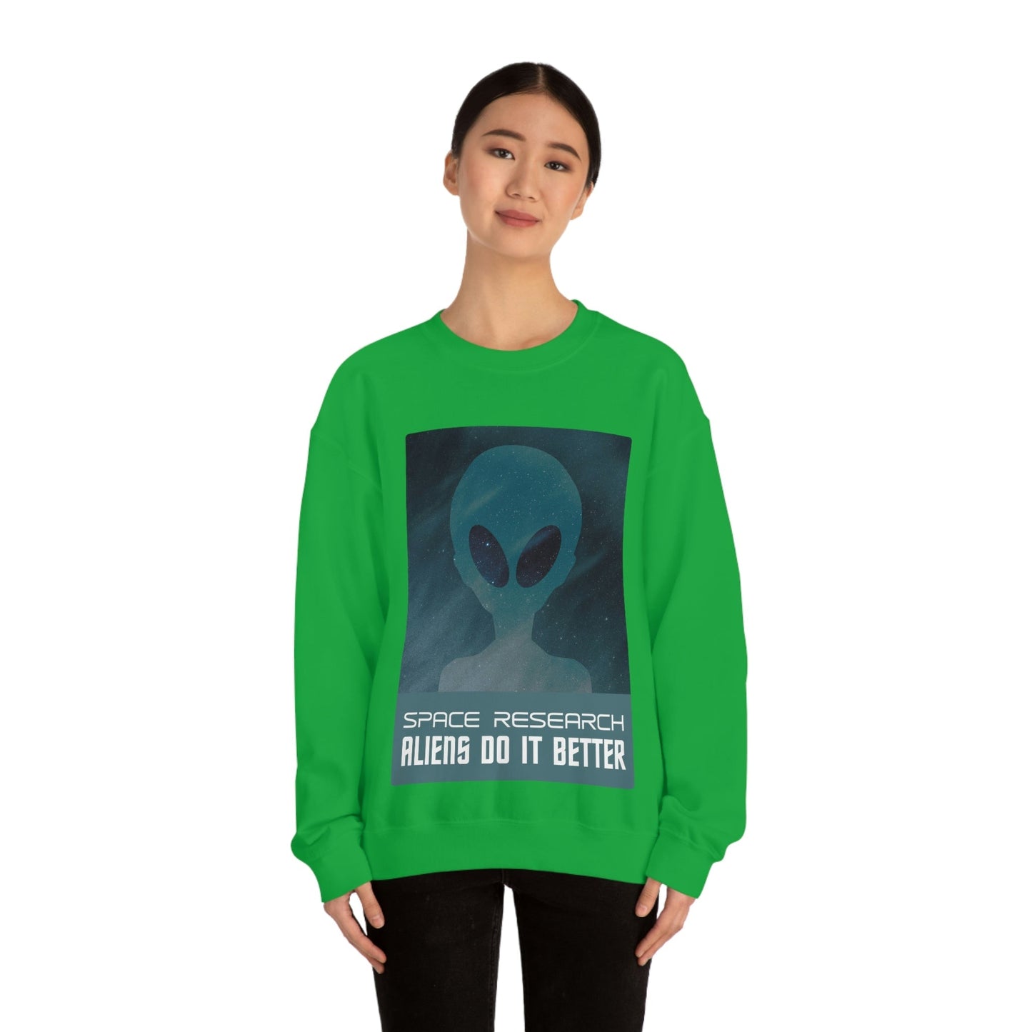 Space Research UFO Aliens Funny Quotes Unisex Heavy Blend™ Crewneck Sweatshirt Ichaku [Perfect Gifts Selection]