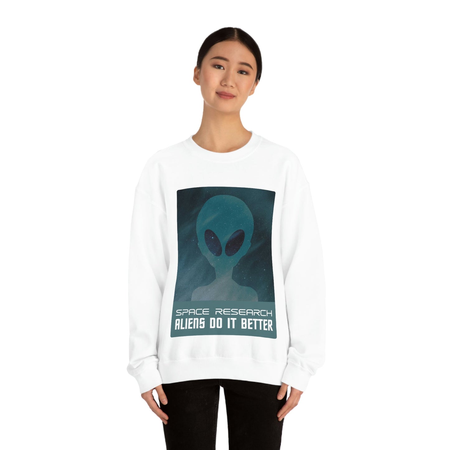 Space Research UFO Aliens Funny Quotes Unisex Heavy Blend™ Crewneck Sweatshirt Ichaku [Perfect Gifts Selection]