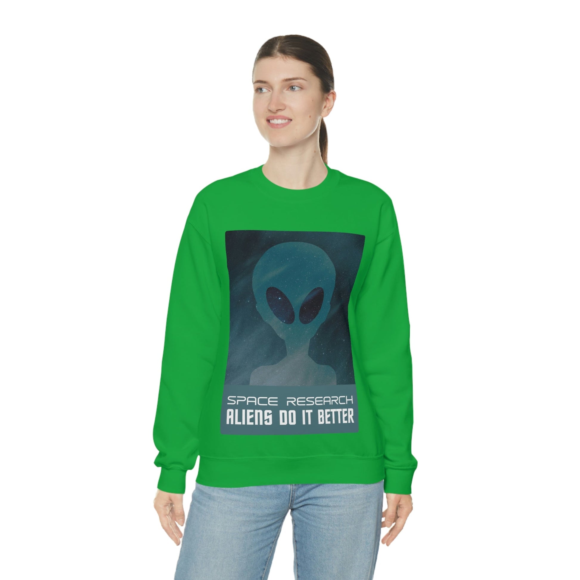 Space Research UFO Aliens Funny Quotes Unisex Heavy Blend™ Crewneck Sweatshirt Ichaku [Perfect Gifts Selection]