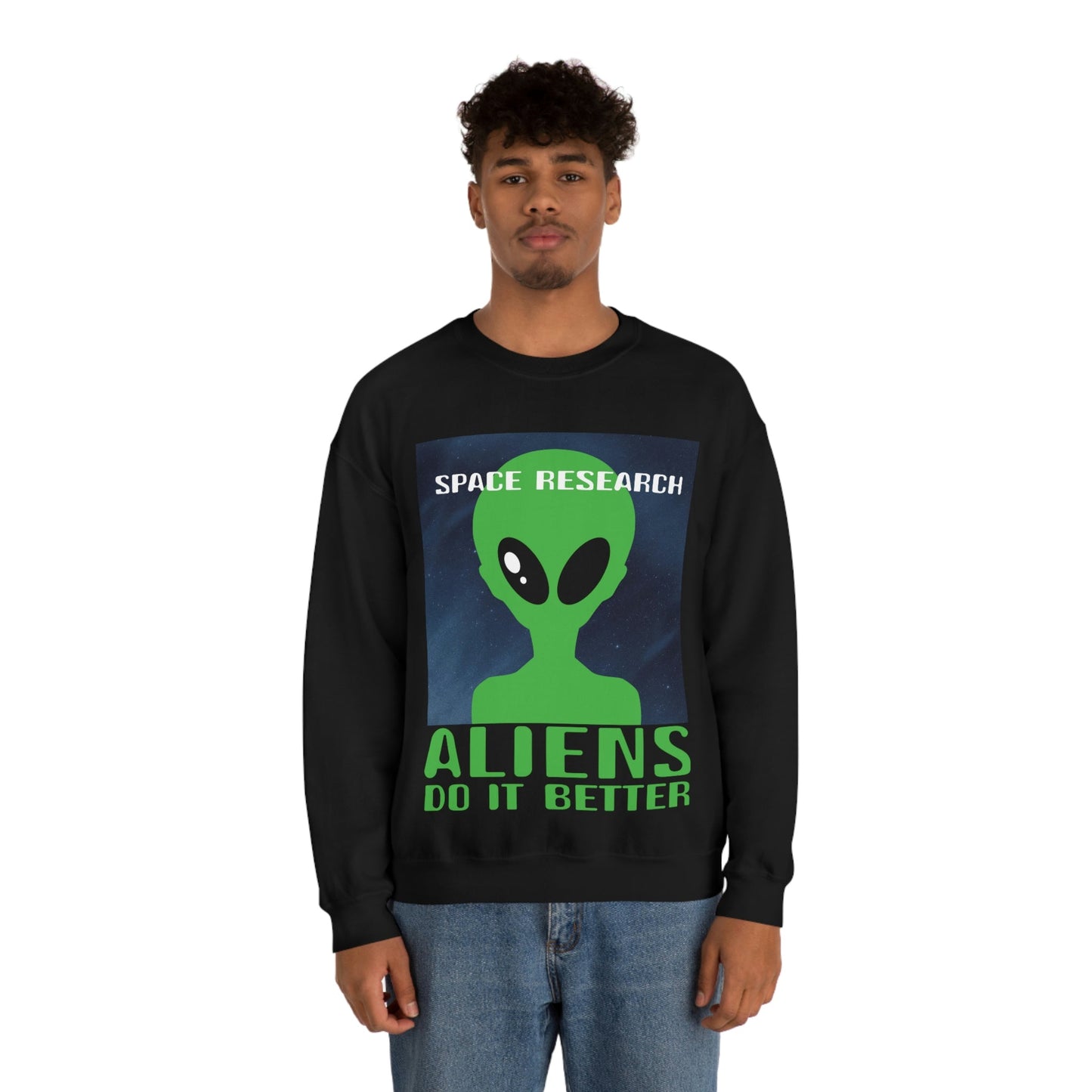 Space Research UFO Aliens Funny Quotes Unisex Heavy Blend™ Crewneck Sweatshirt Ichaku [Perfect Gifts Selection]