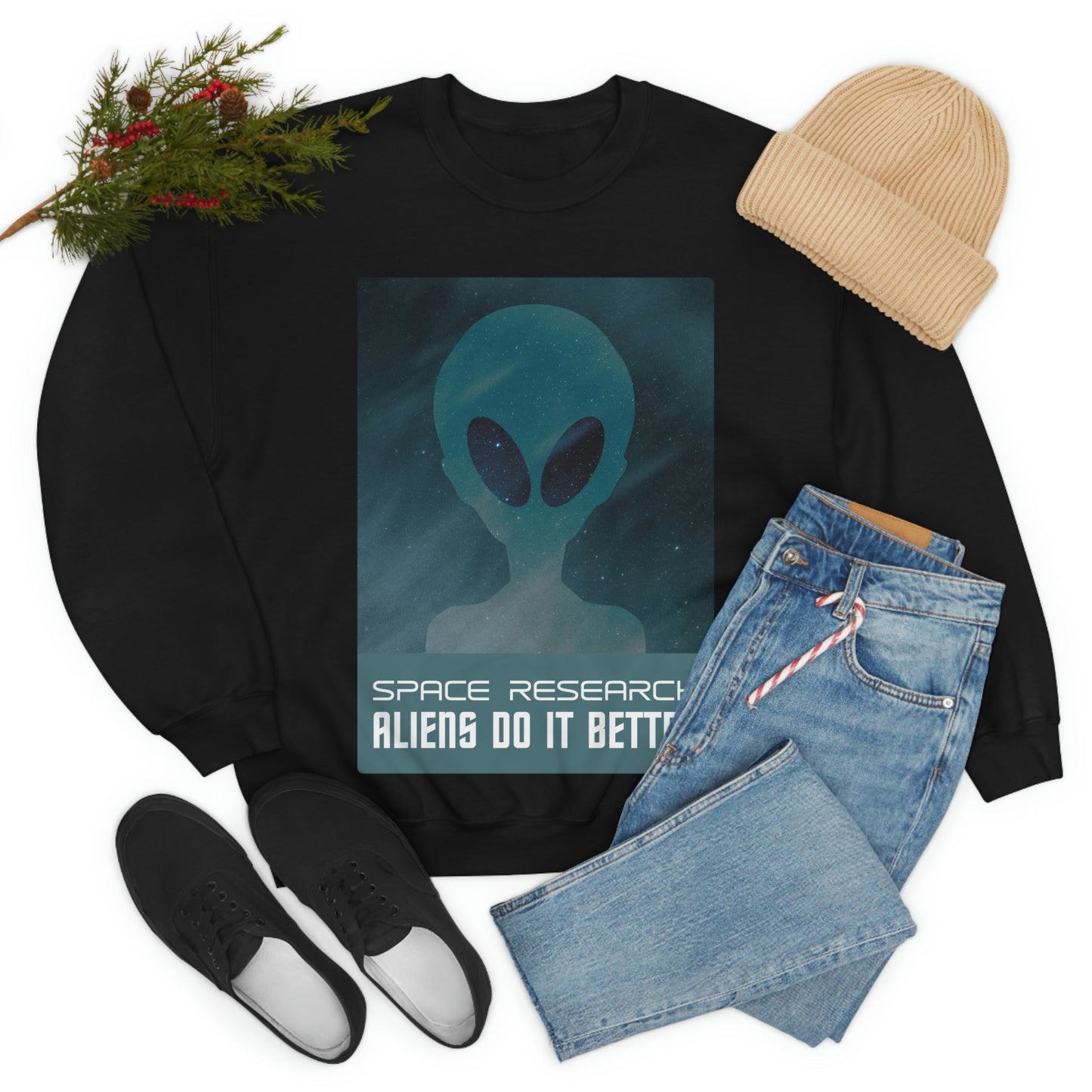 Space Research UFO Aliens Funny Quotes Unisex Heavy Blend™ Crewneck Sweatshirt Ichaku [Perfect Gifts Selection]