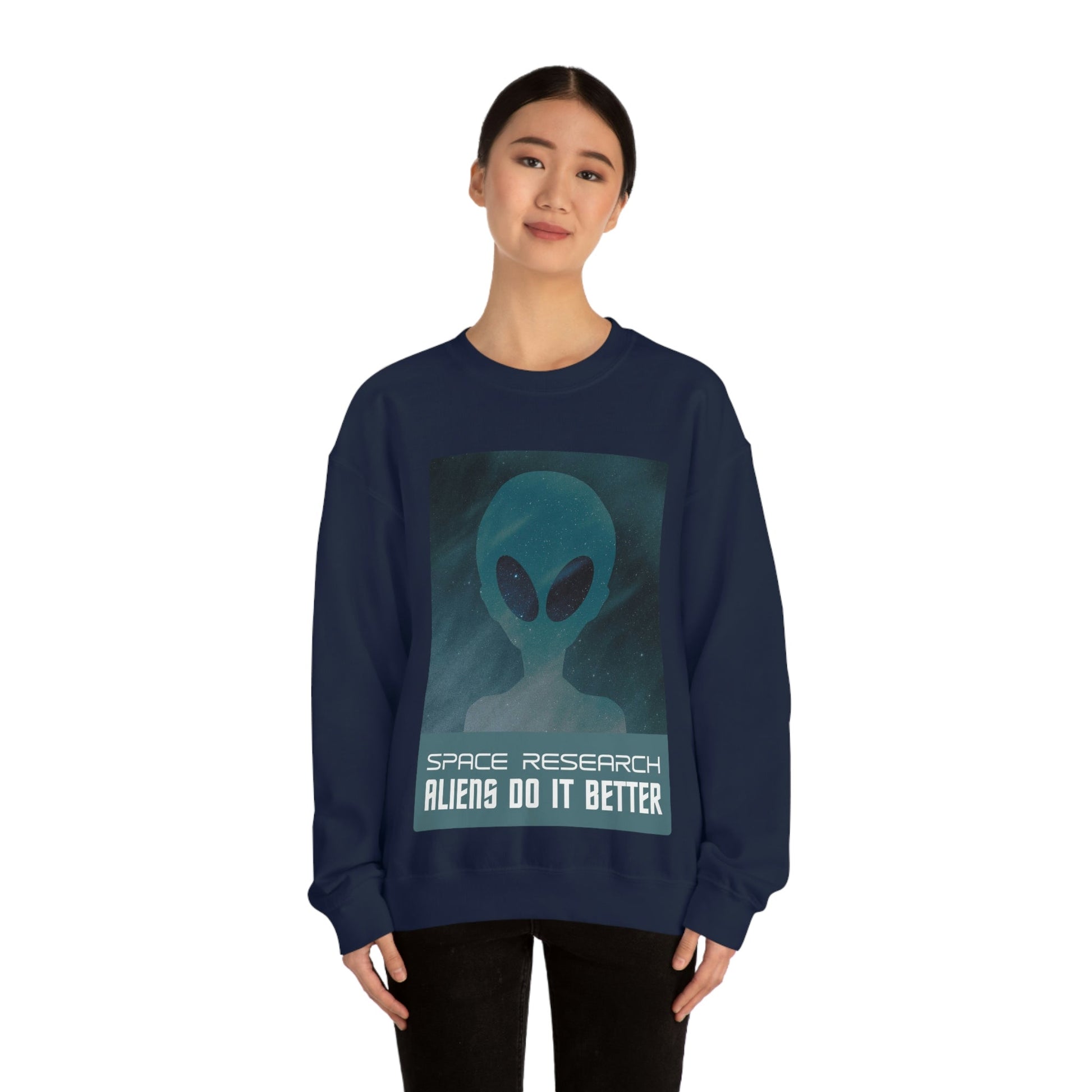 Space Research UFO Aliens Funny Quotes Unisex Heavy Blend™ Crewneck Sweatshirt Ichaku [Perfect Gifts Selection]