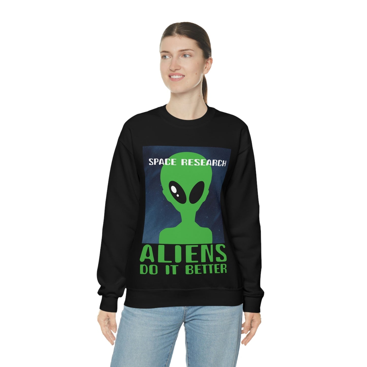 Space Research UFO Aliens Funny Quotes Unisex Heavy Blend™ Crewneck Sweatshirt Ichaku [Perfect Gifts Selection]