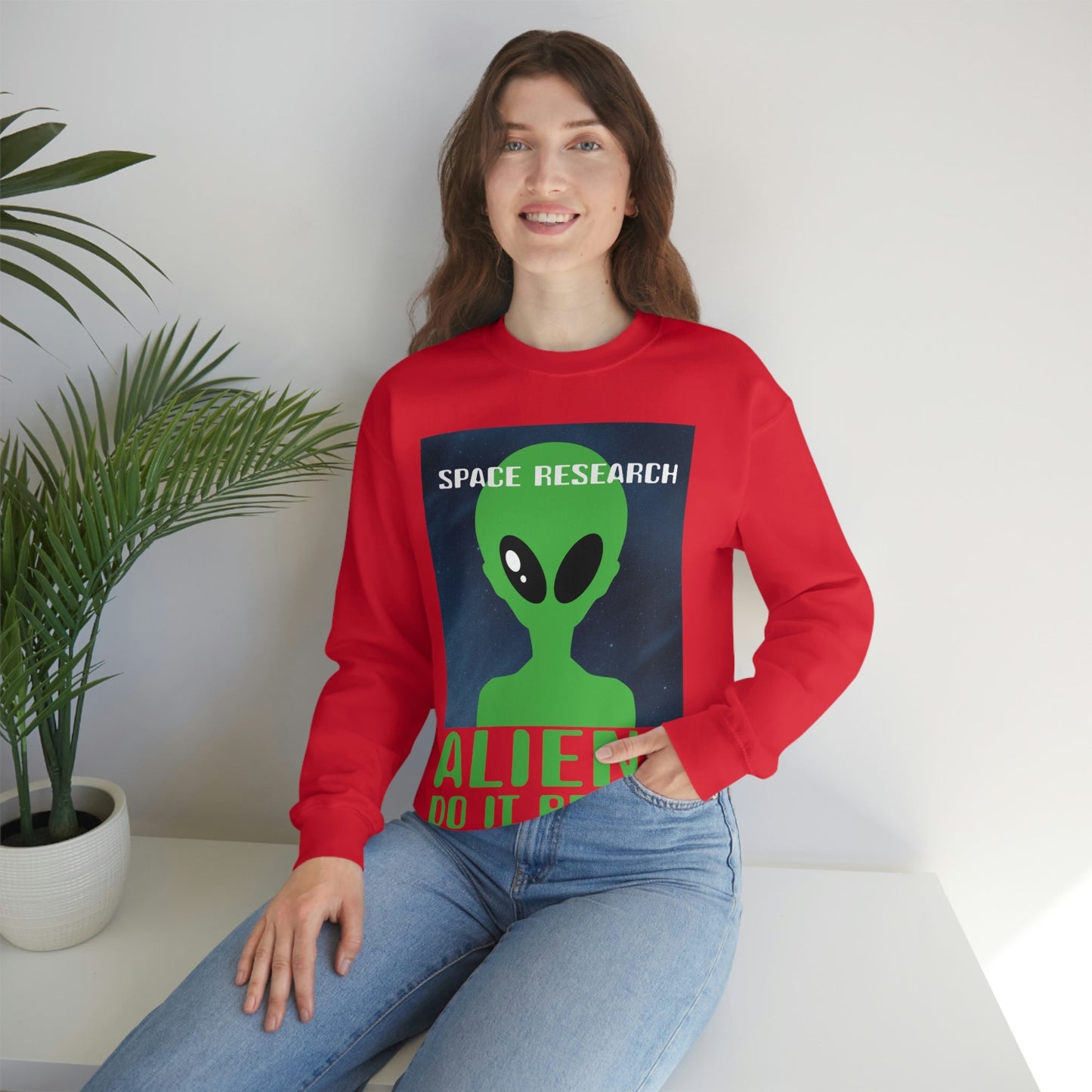 Space Research UFO Aliens Funny Quotes Unisex Heavy Blend™ Crewneck Sweatshirt Ichaku [Perfect Gifts Selection]