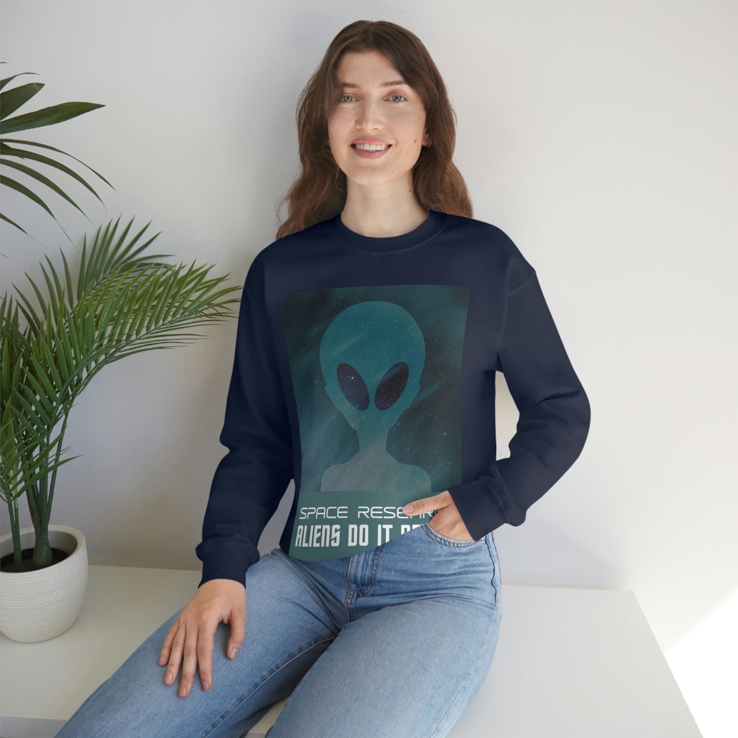 Space Research UFO Aliens Funny Quotes Unisex Heavy Blend™ Crewneck Sweatshirt Ichaku [Perfect Gifts Selection]