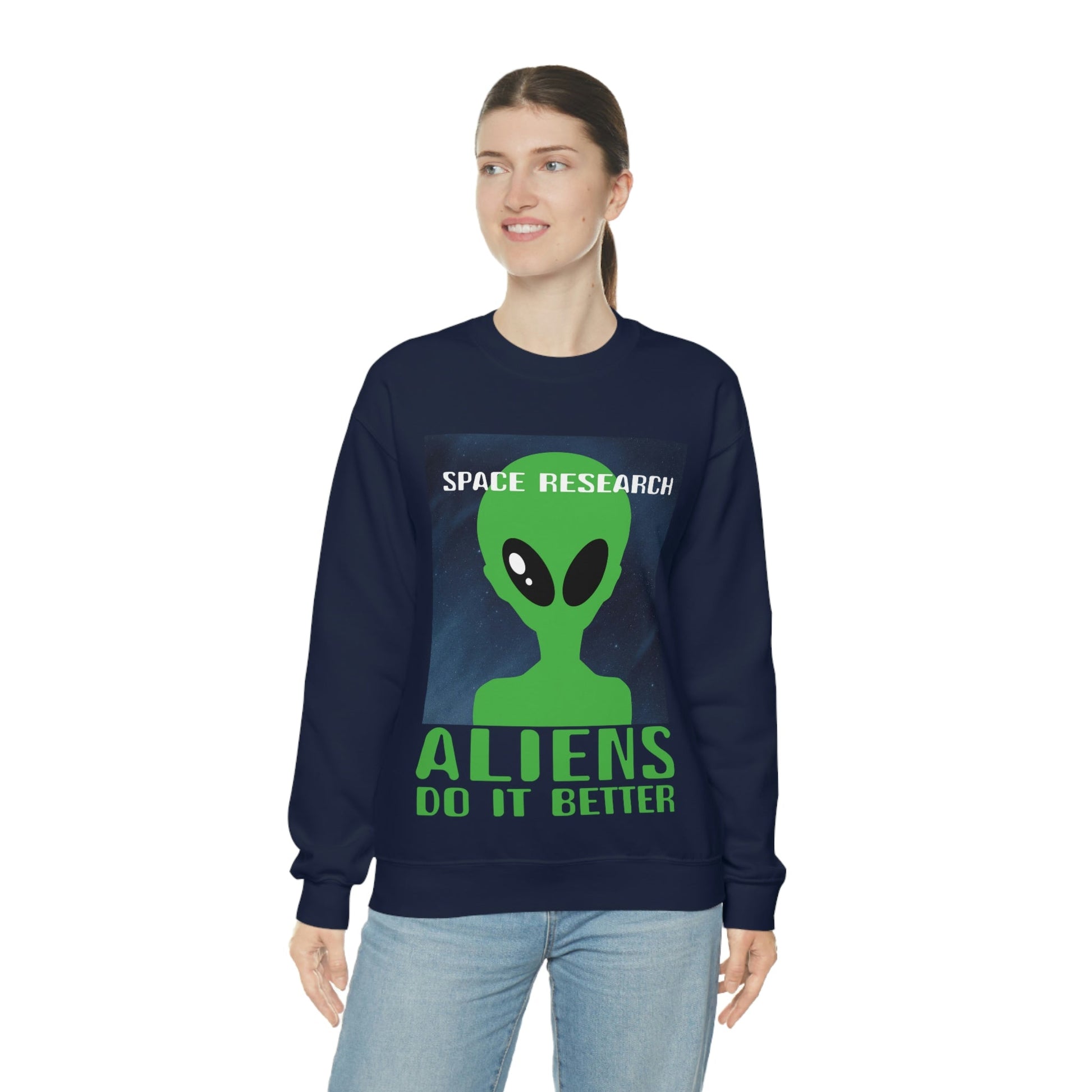 Space Research UFO Aliens Funny Quotes Unisex Heavy Blend™ Crewneck Sweatshirt Ichaku [Perfect Gifts Selection]