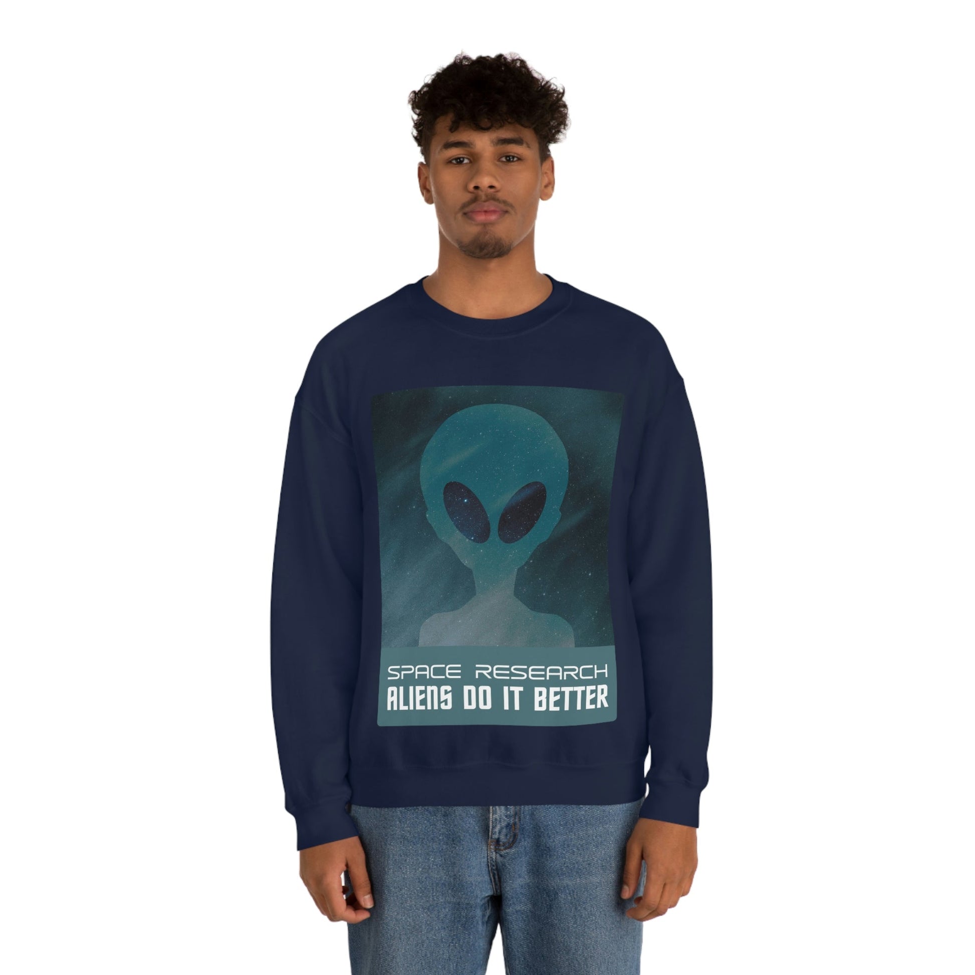 Space Research UFO Aliens Funny Quotes Unisex Heavy Blend™ Crewneck Sweatshirt Ichaku [Perfect Gifts Selection]