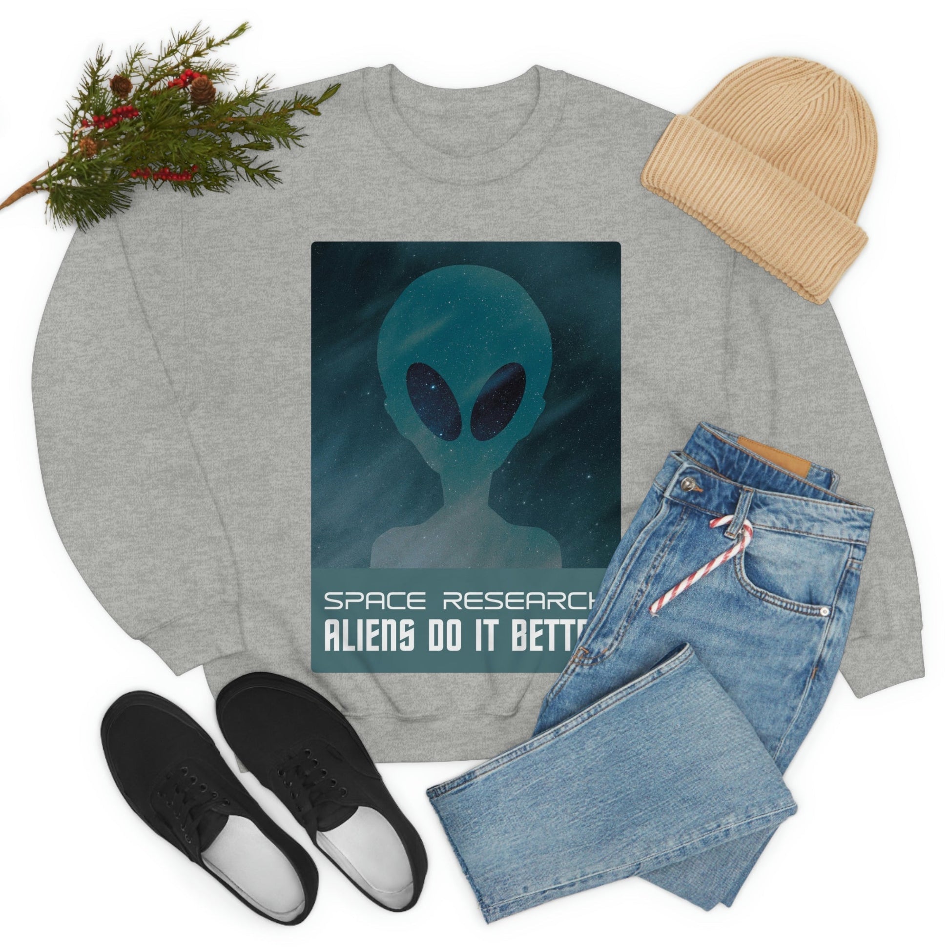 Space Research UFO Aliens Funny Quotes Unisex Heavy Blend™ Crewneck Sweatshirt Ichaku [Perfect Gifts Selection]