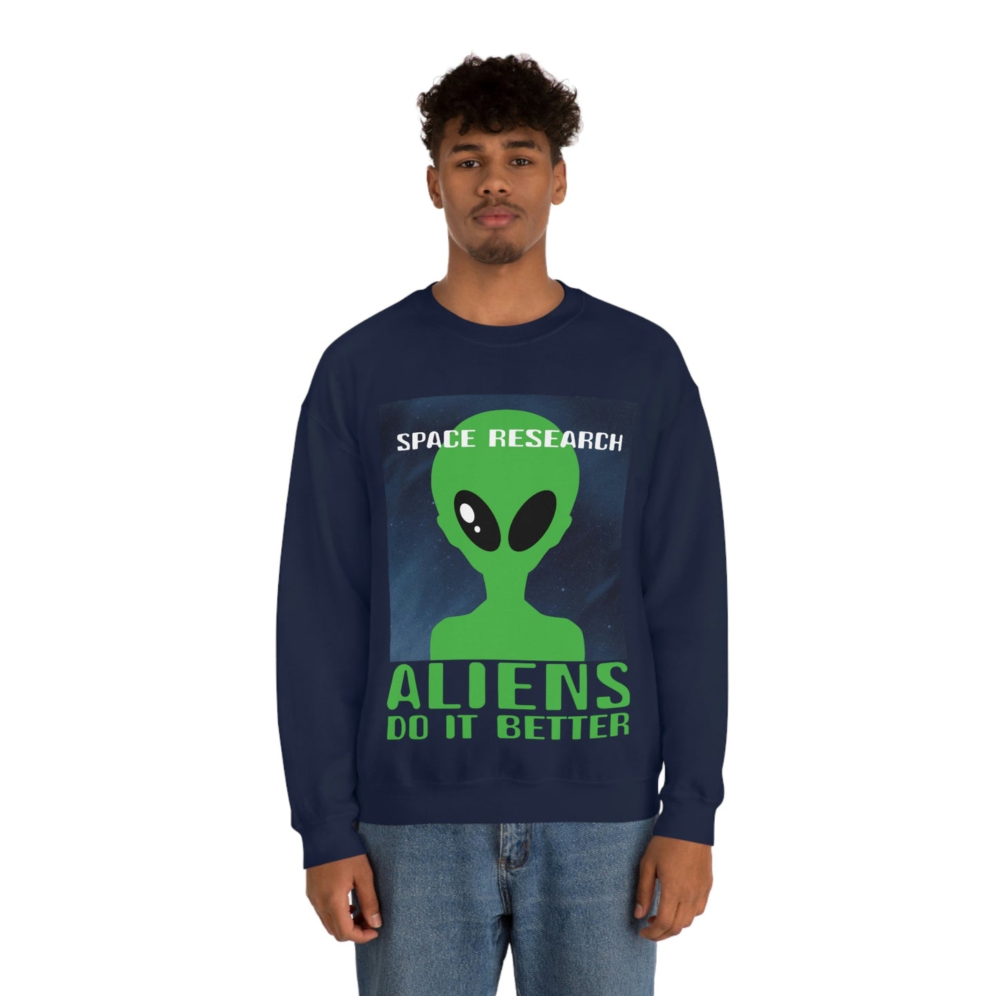 Space Research UFO Aliens Funny Quotes Unisex Heavy Blend™ Crewneck Sweatshirt Ichaku [Perfect Gifts Selection]