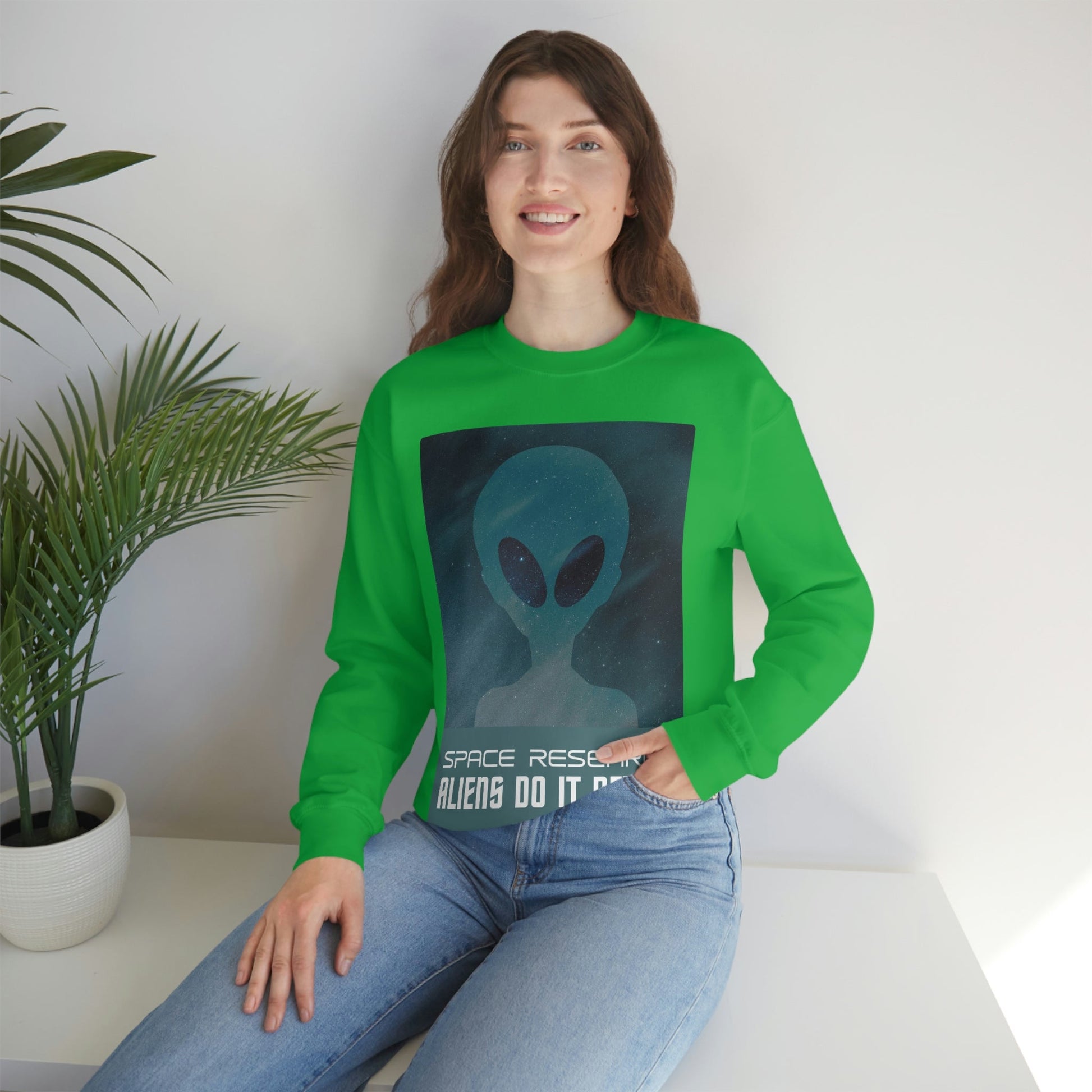 Space Research UFO Aliens Funny Quotes Unisex Heavy Blend™ Crewneck Sweatshirt Ichaku [Perfect Gifts Selection]