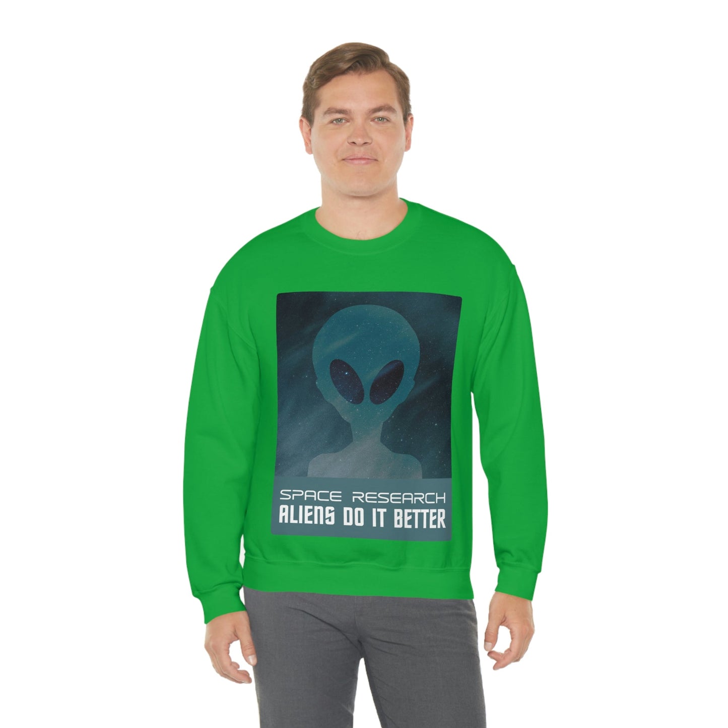 Space Research UFO Aliens Funny Quotes Unisex Heavy Blend™ Crewneck Sweatshirt Ichaku [Perfect Gifts Selection]