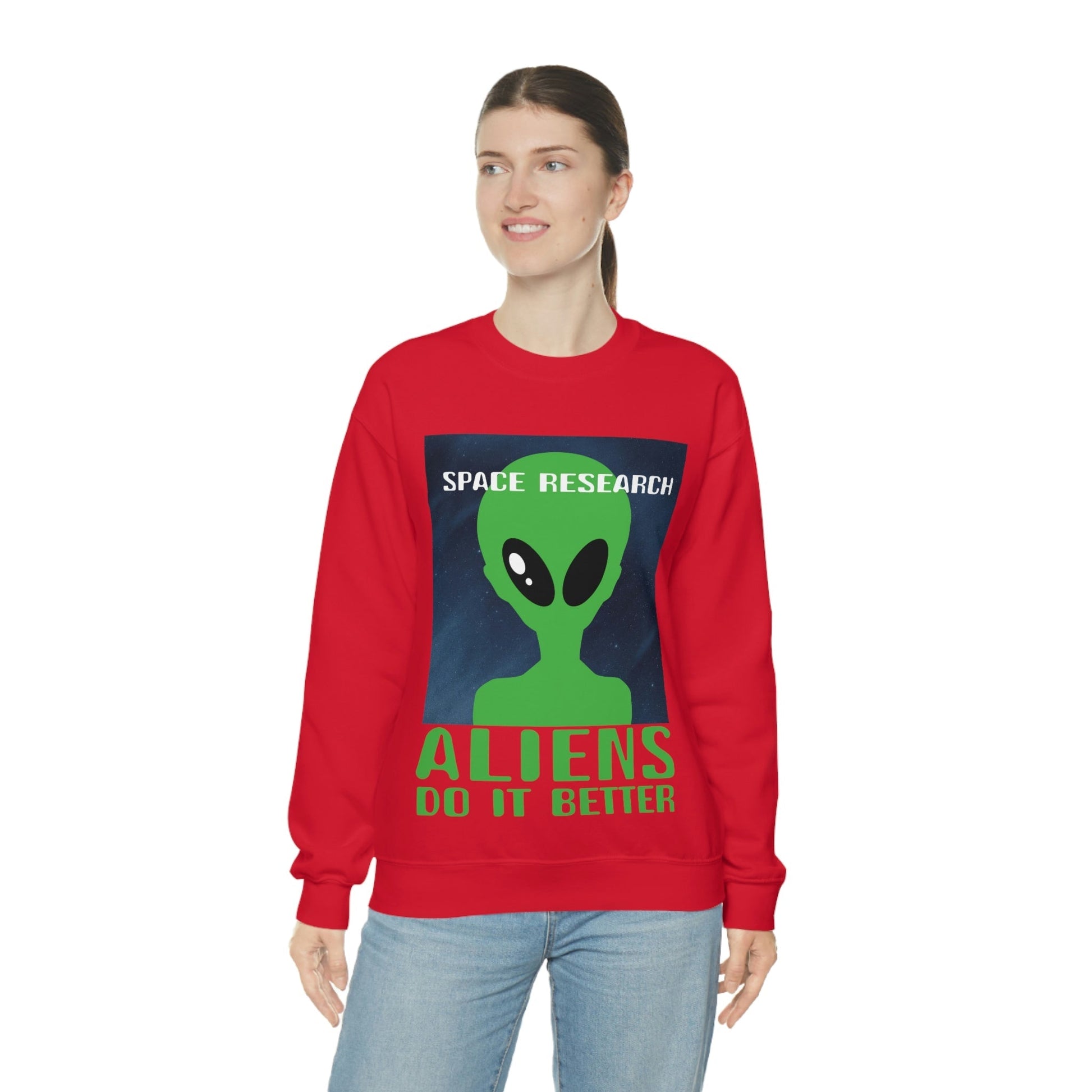 Space Research UFO Aliens Funny Quotes Unisex Heavy Blend™ Crewneck Sweatshirt Ichaku [Perfect Gifts Selection]