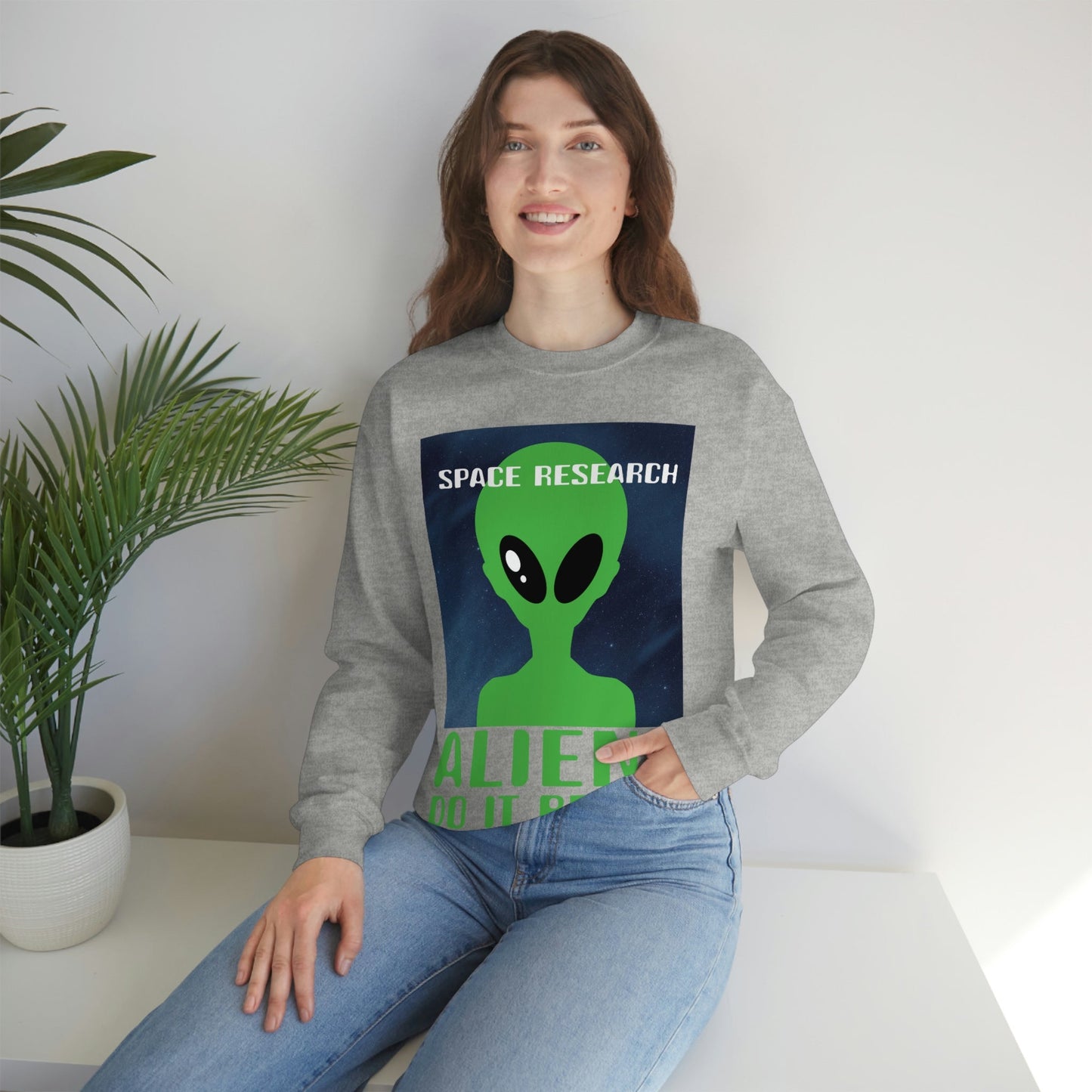 Space Research UFO Aliens Funny Quotes Unisex Heavy Blend™ Crewneck Sweatshirt Ichaku [Perfect Gifts Selection]