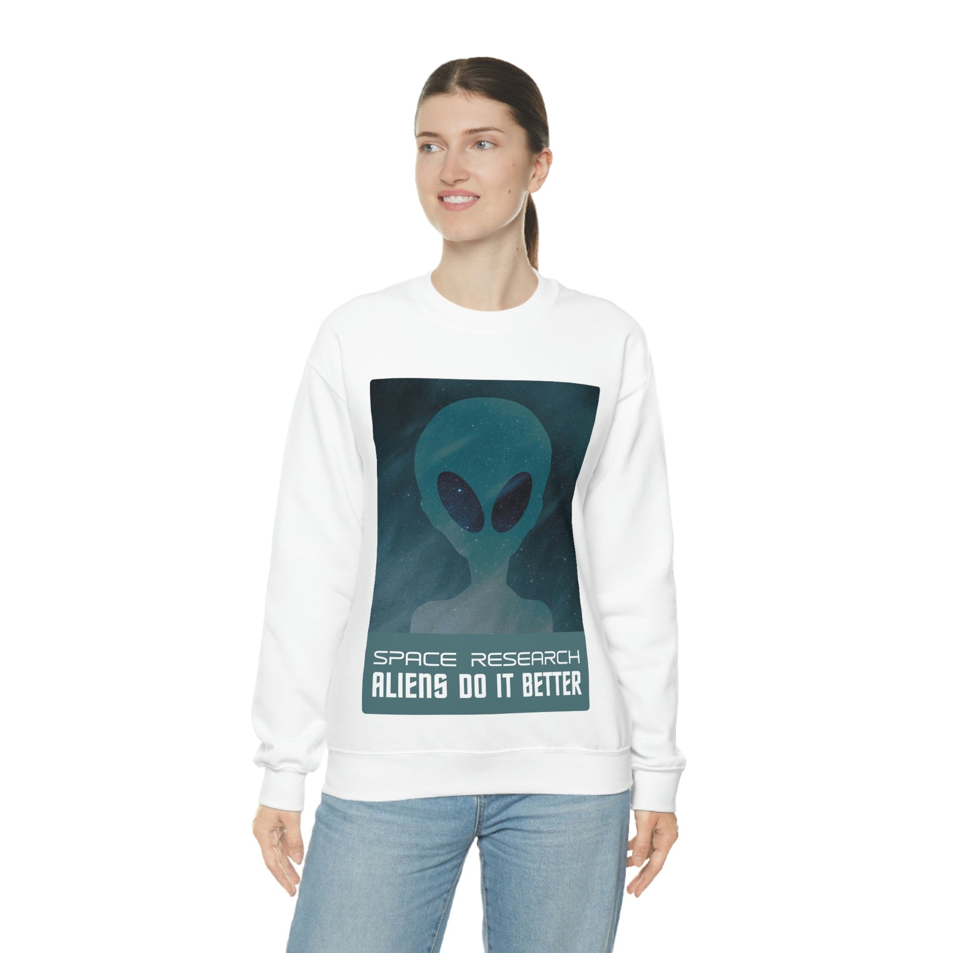 Space Research UFO Aliens Funny Quotes Unisex Heavy Blend™ Crewneck Sweatshirt Ichaku [Perfect Gifts Selection]