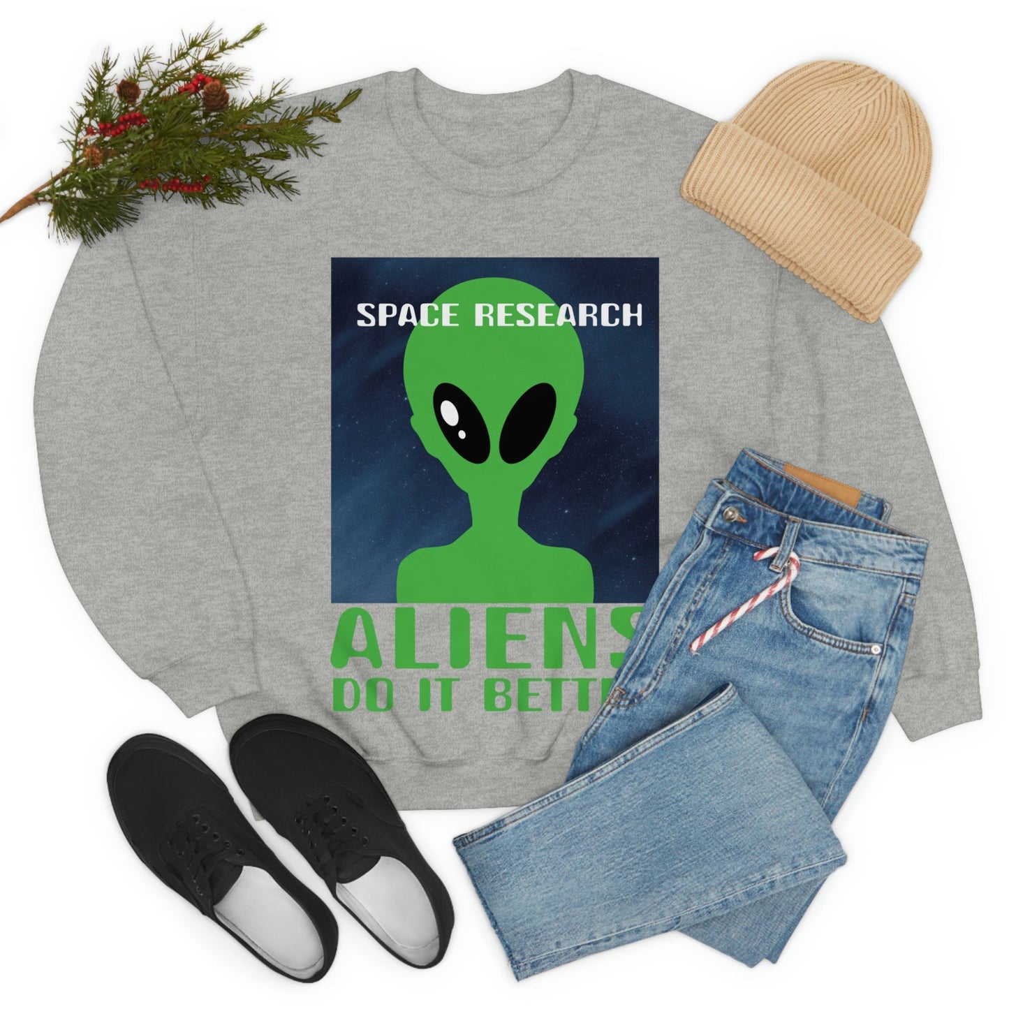 Space Research UFO Aliens Funny Quotes Unisex Heavy Blend™ Crewneck Sweatshirt Ichaku [Perfect Gifts Selection]