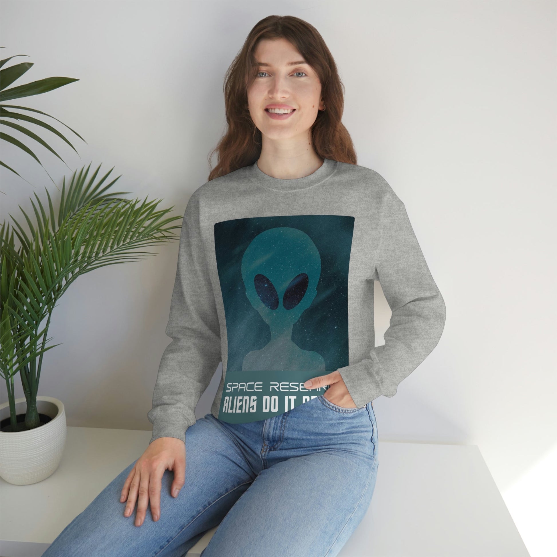 Space Research UFO Aliens Funny Quotes Unisex Heavy Blend™ Crewneck Sweatshirt Ichaku [Perfect Gifts Selection]