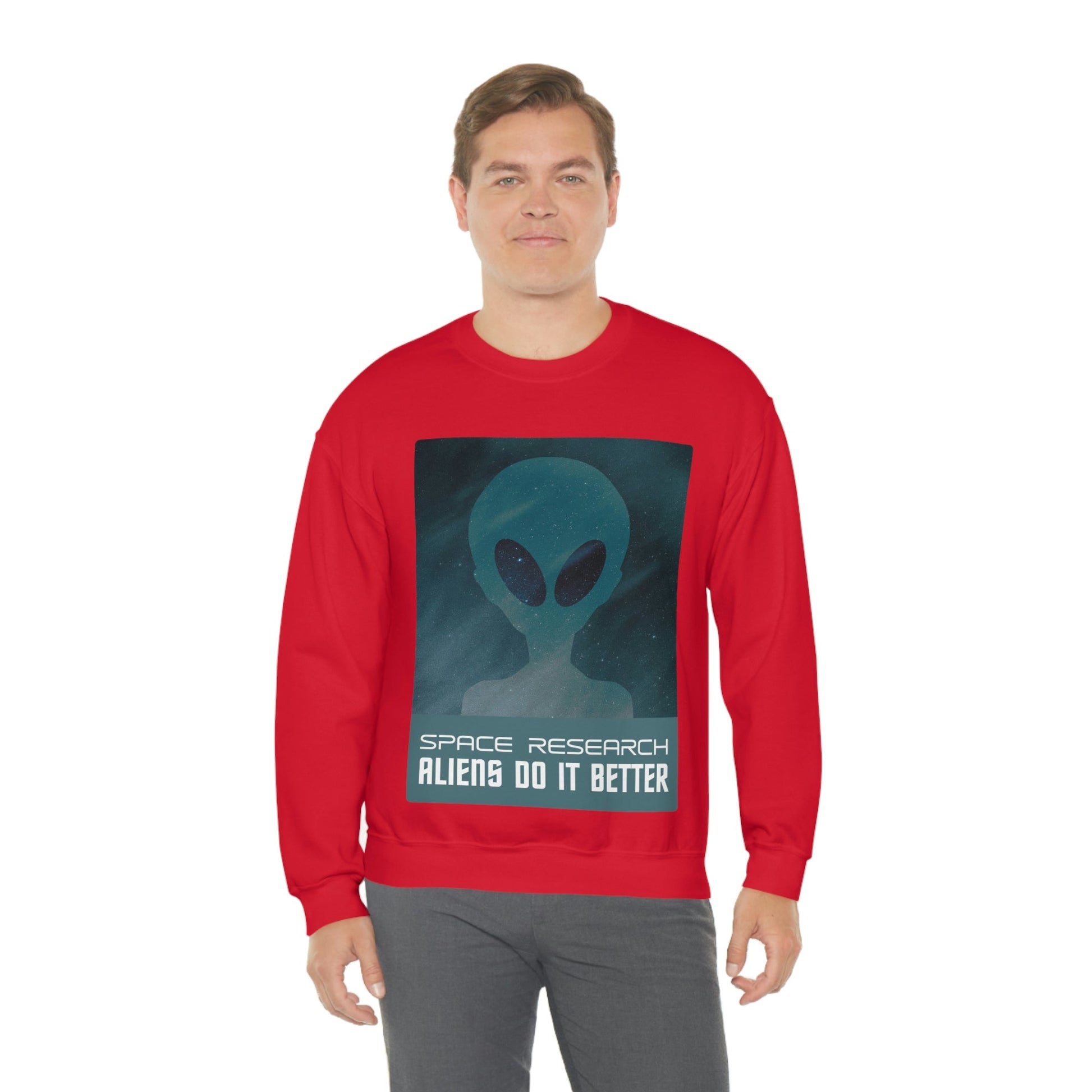 Space Research UFO Aliens Funny Quotes Unisex Heavy Blend™ Crewneck Sweatshirt Ichaku [Perfect Gifts Selection]