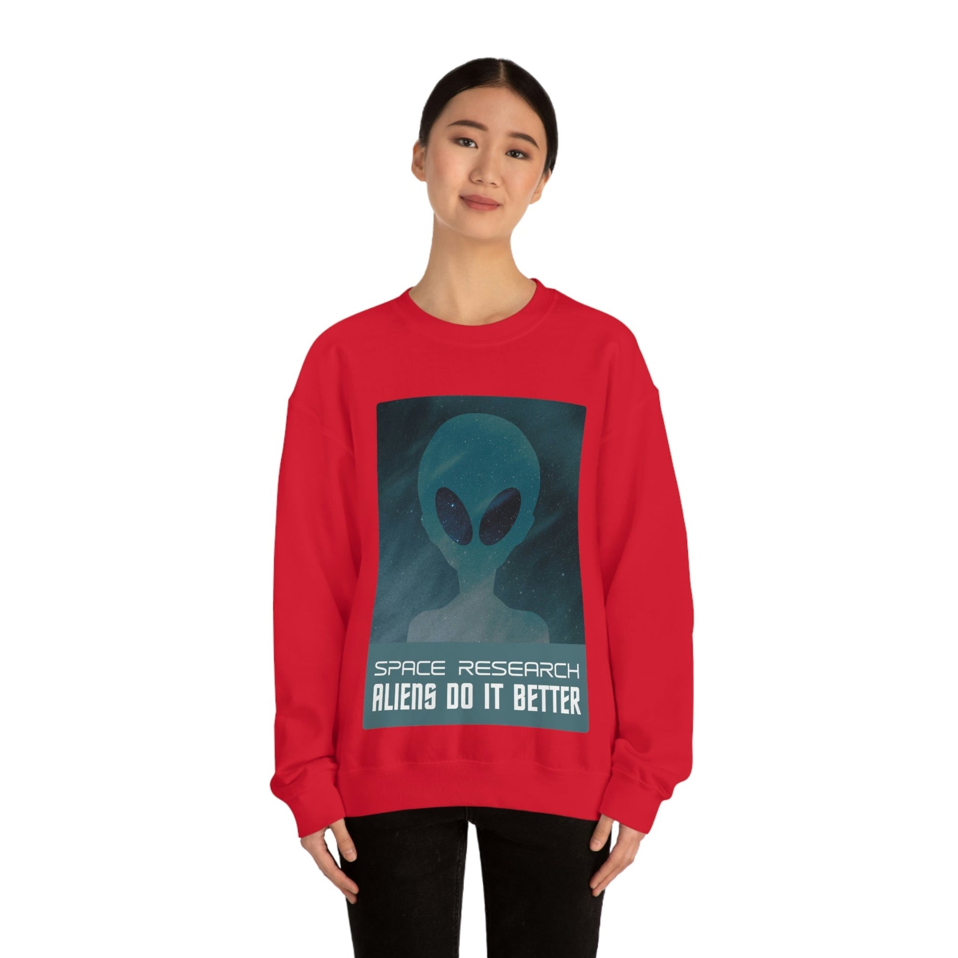 Space Research UFO Aliens Funny Quotes Unisex Heavy Blend™ Crewneck Sweatshirt Ichaku [Perfect Gifts Selection]