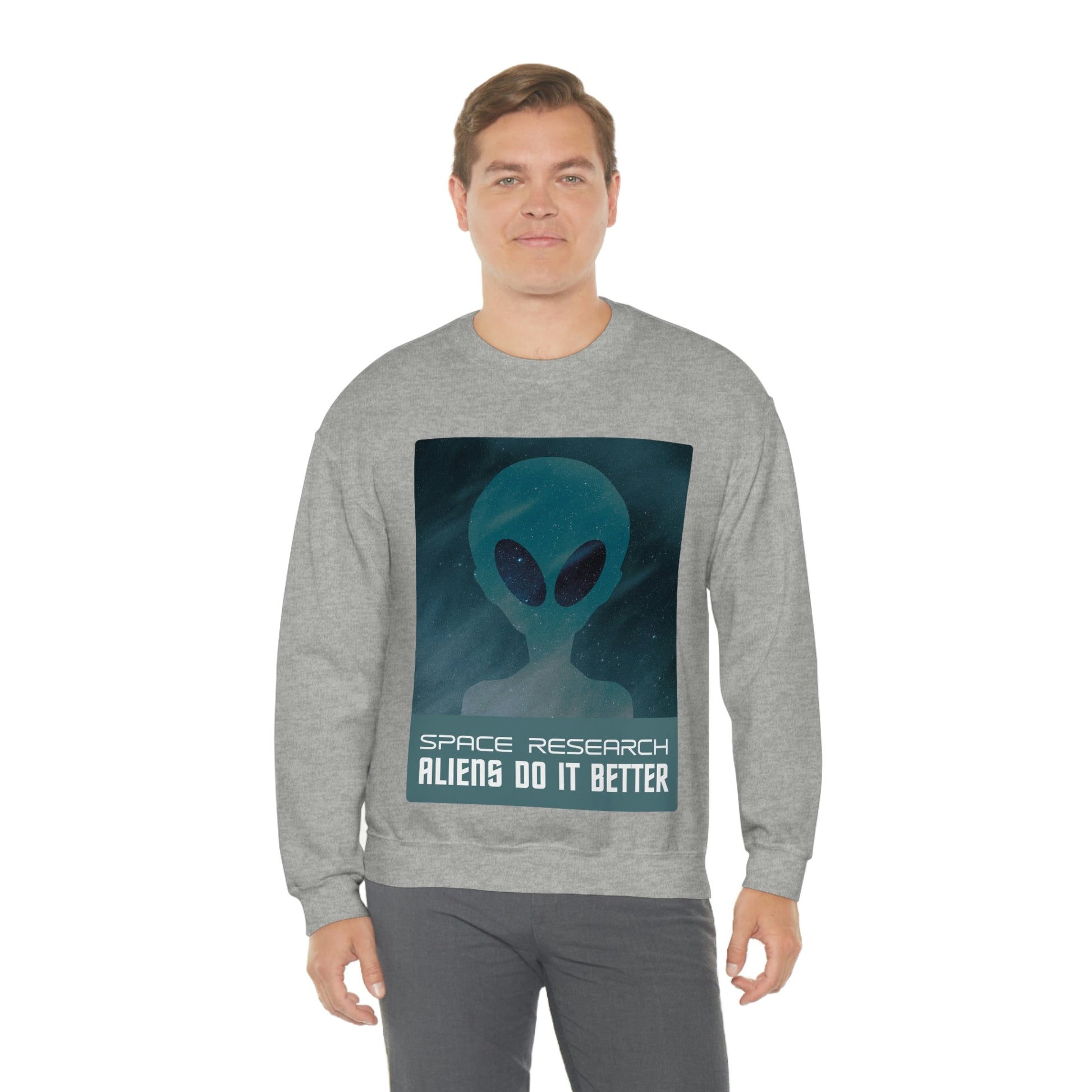 Space Research UFO Aliens Funny Quotes Unisex Heavy Blend™ Crewneck Sweatshirt Ichaku [Perfect Gifts Selection]