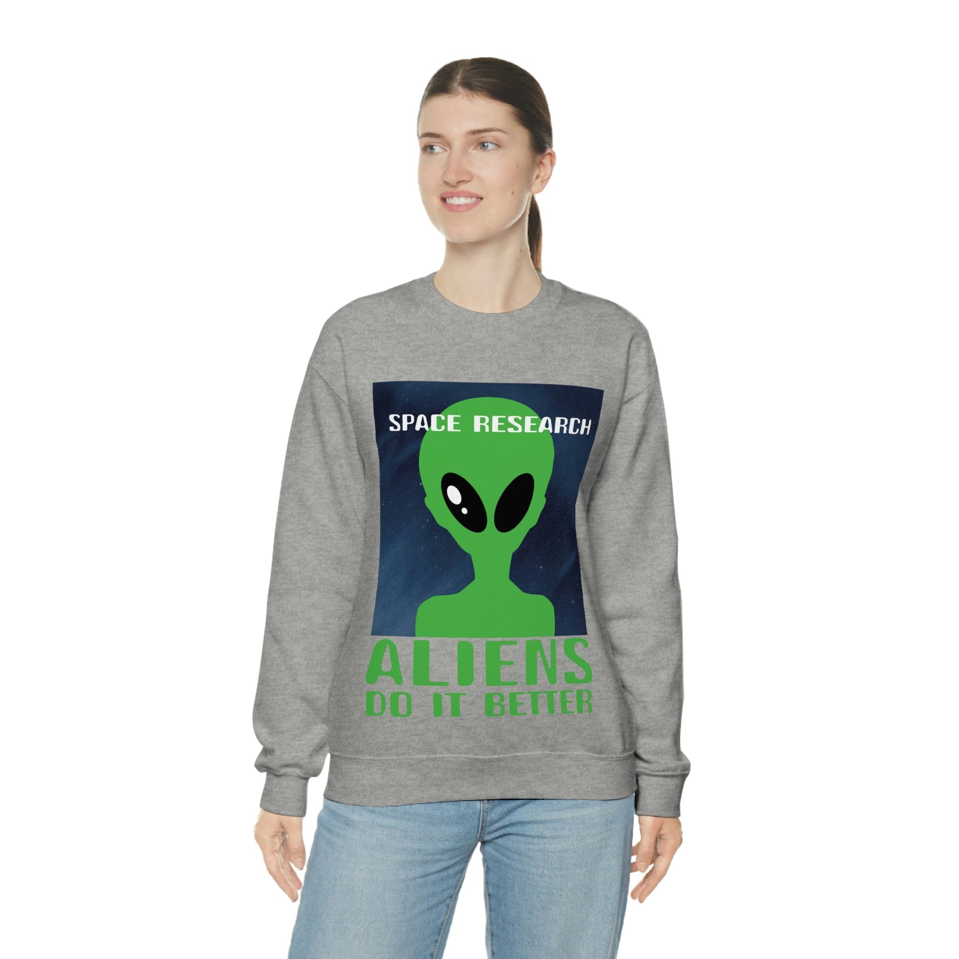 Space Research UFO Aliens Funny Quotes Unisex Heavy Blend™ Crewneck Sweatshirt Ichaku [Perfect Gifts Selection]