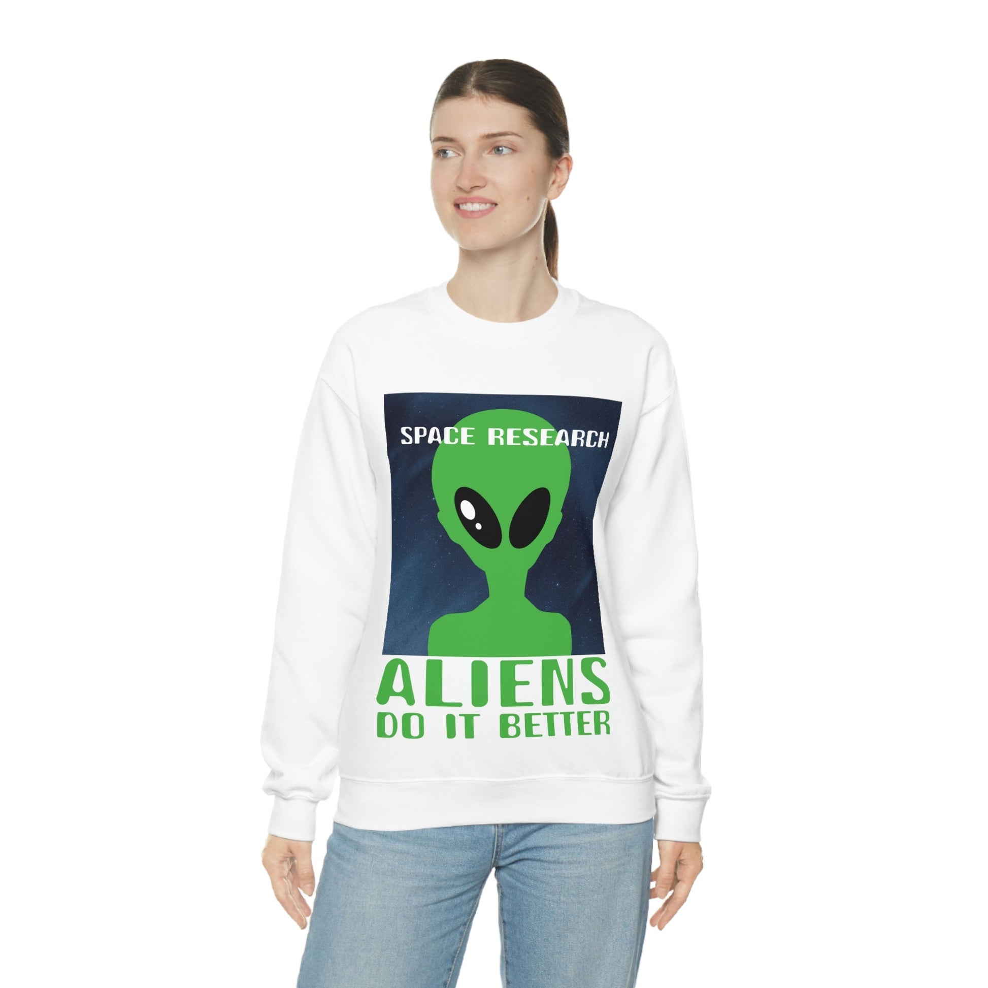 Space Research UFO Aliens Funny Quotes Unisex Heavy Blend™ Crewneck Sweatshirt Ichaku [Perfect Gifts Selection]