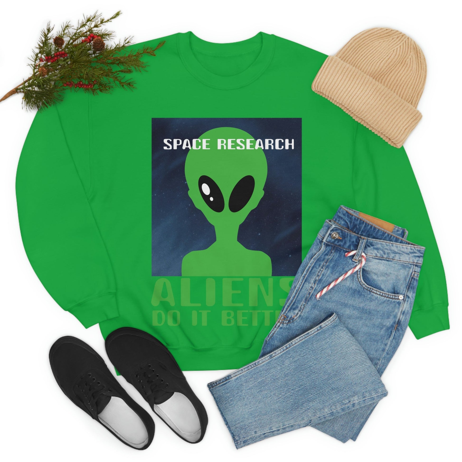 Space Research UFO Aliens Funny Quotes Unisex Heavy Blend™ Crewneck Sweatshirt Ichaku [Perfect Gifts Selection]