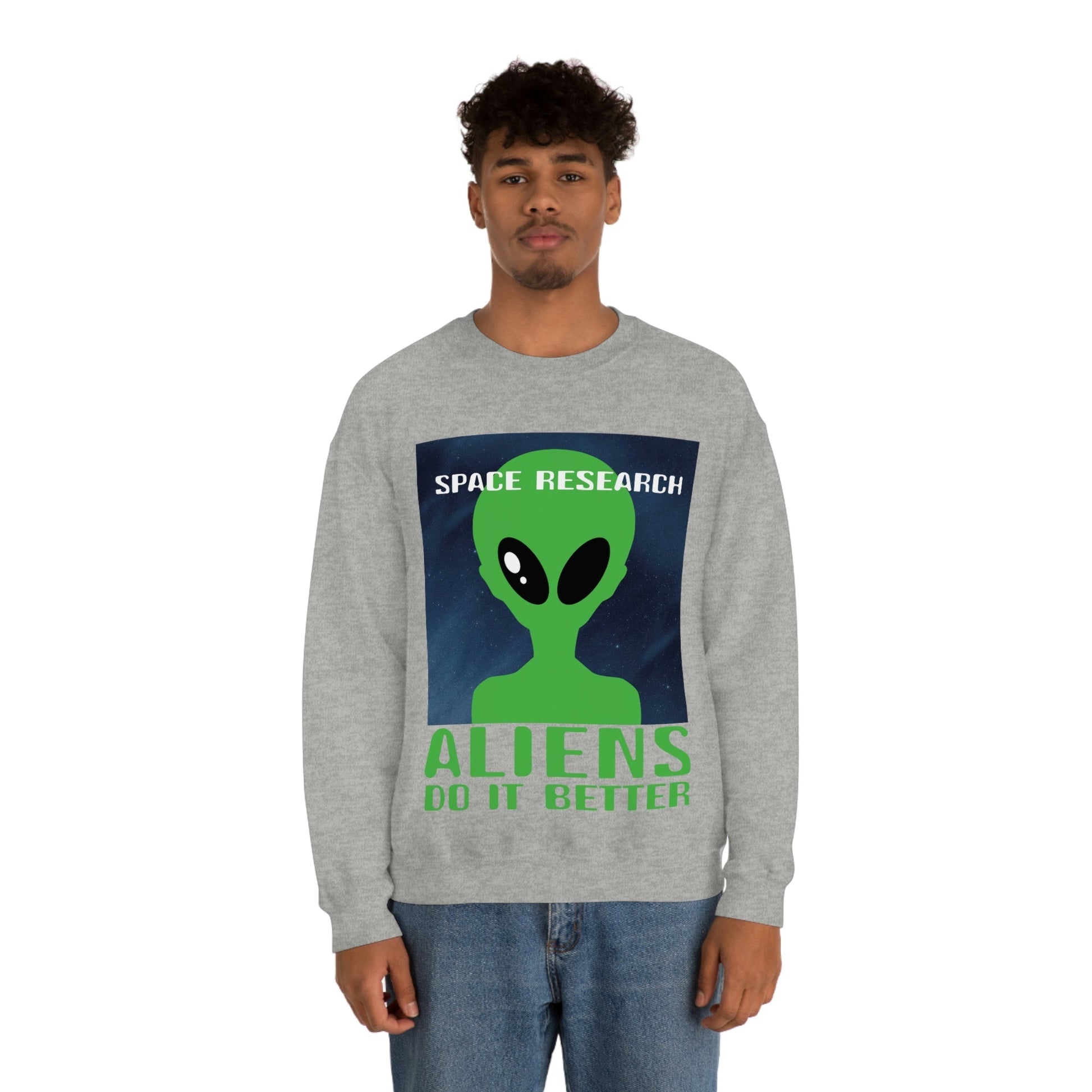 Space Research UFO Aliens Funny Quotes Unisex Heavy Blend™ Crewneck Sweatshirt Ichaku [Perfect Gifts Selection]