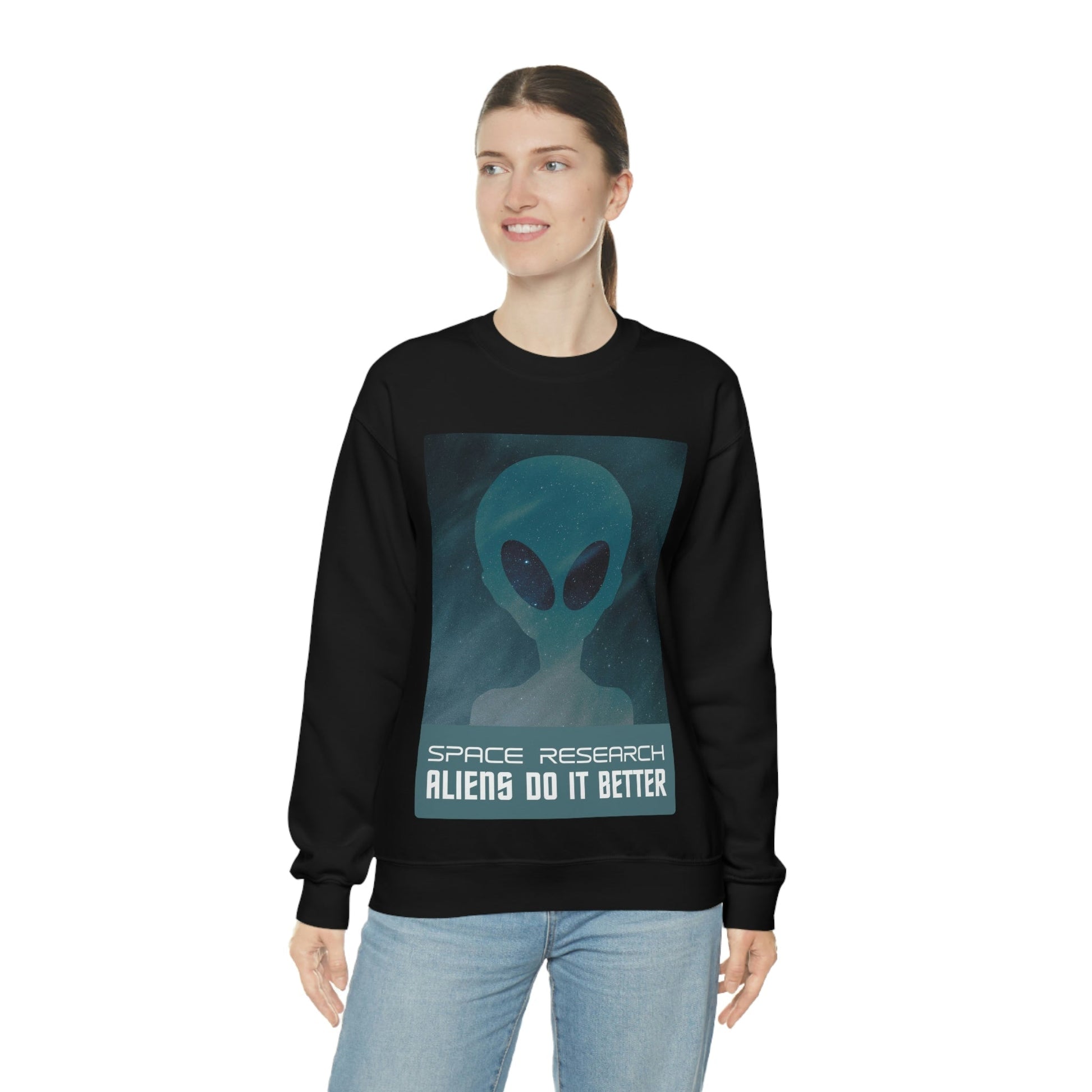 Space Research UFO Aliens Funny Quotes Unisex Heavy Blend™ Crewneck Sweatshirt Ichaku [Perfect Gifts Selection]