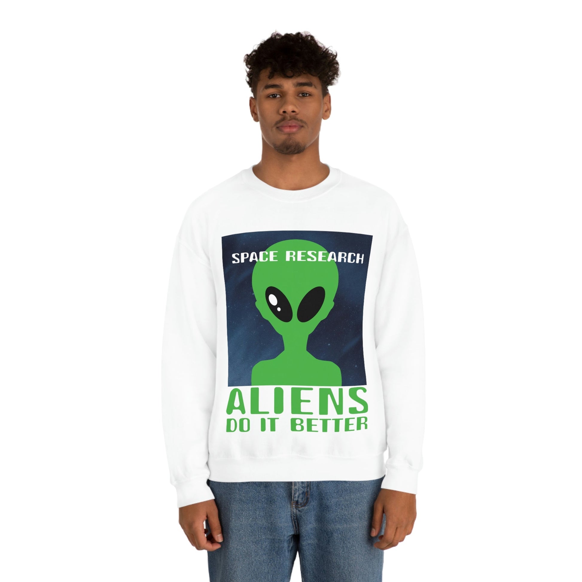 Space Research UFO Aliens Funny Quotes Unisex Heavy Blend™ Crewneck Sweatshirt Ichaku [Perfect Gifts Selection]