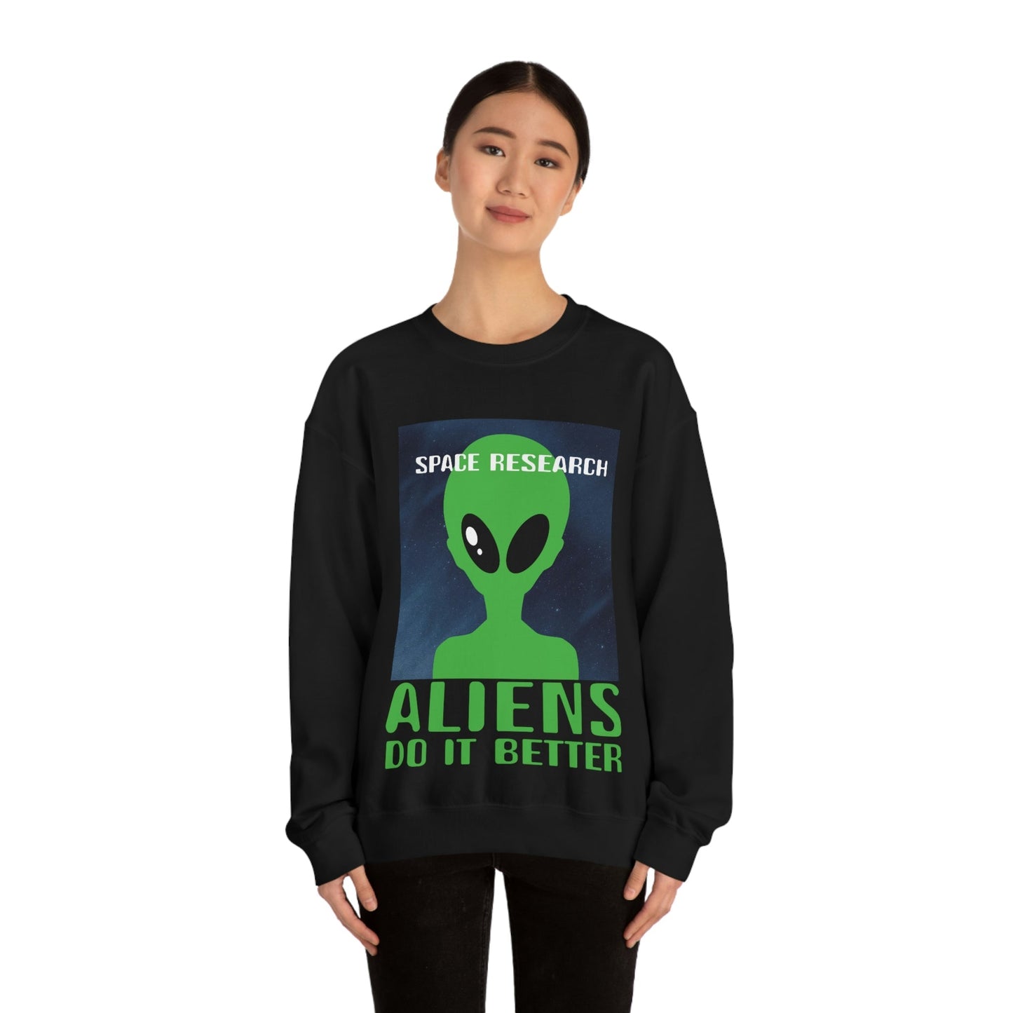 Space Research UFO Aliens Funny Quotes Unisex Heavy Blend™ Crewneck Sweatshirt Ichaku [Perfect Gifts Selection]