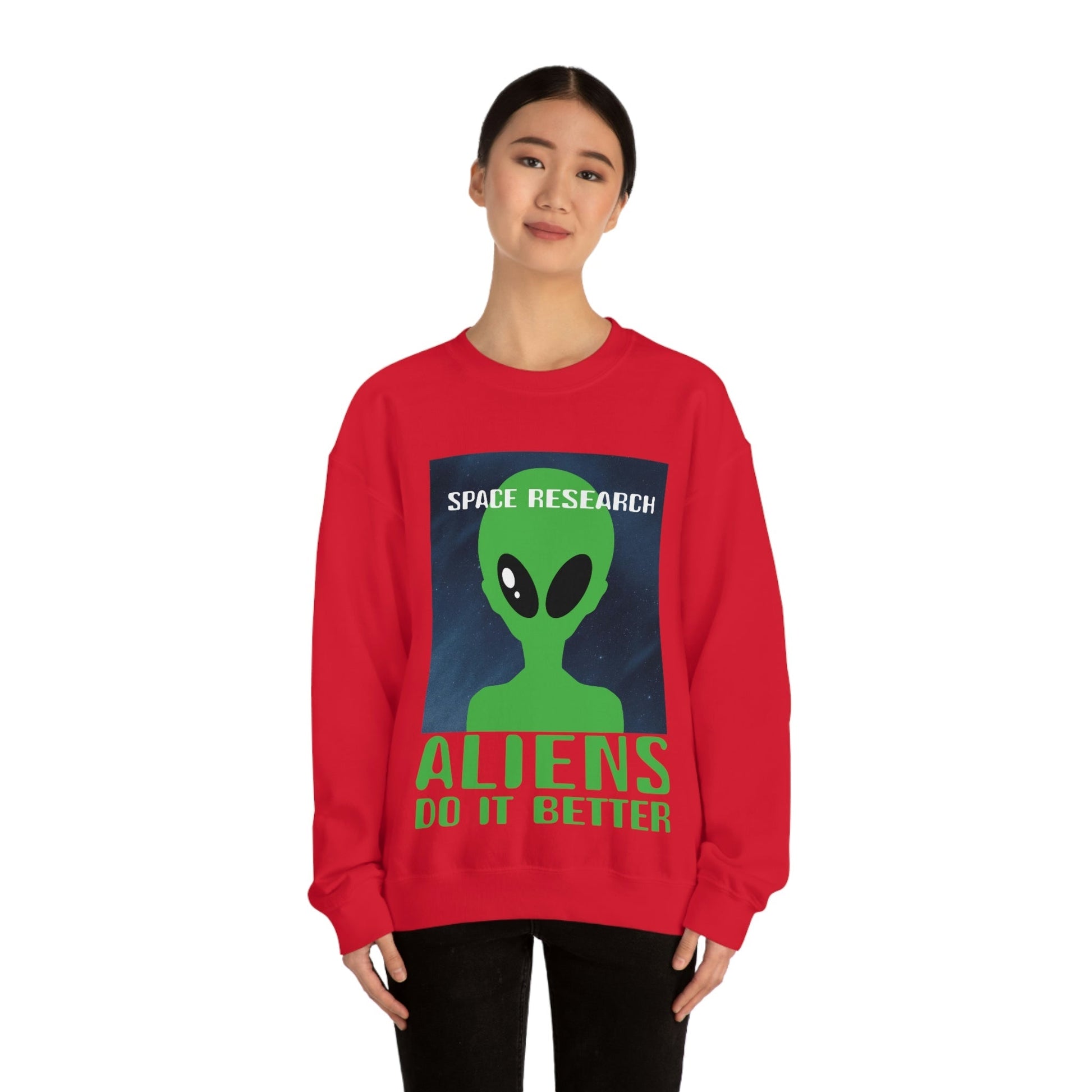 Space Research UFO Aliens Funny Quotes Unisex Heavy Blend™ Crewneck Sweatshirt Ichaku [Perfect Gifts Selection]