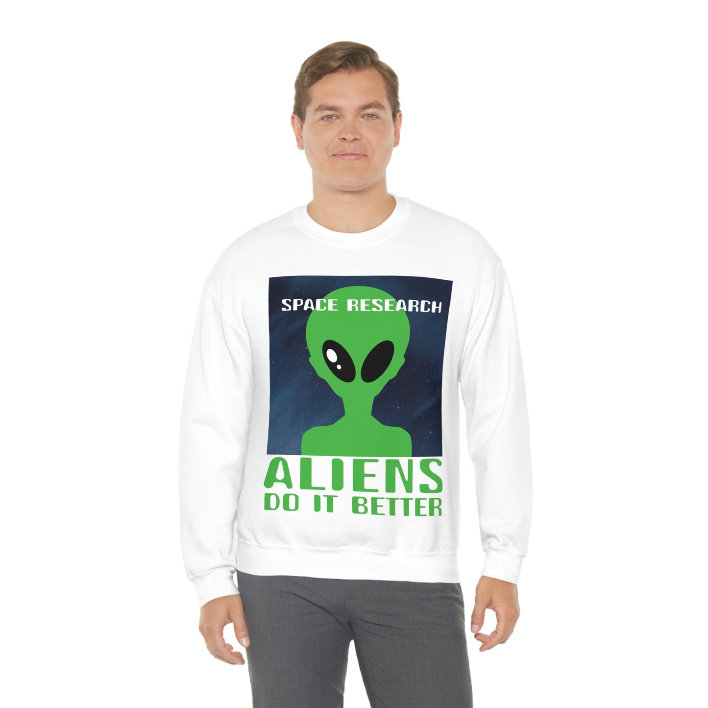 Space Research UFO Aliens Funny Quotes Unisex Heavy Blend™ Crewneck Sweatshirt Ichaku [Perfect Gifts Selection]