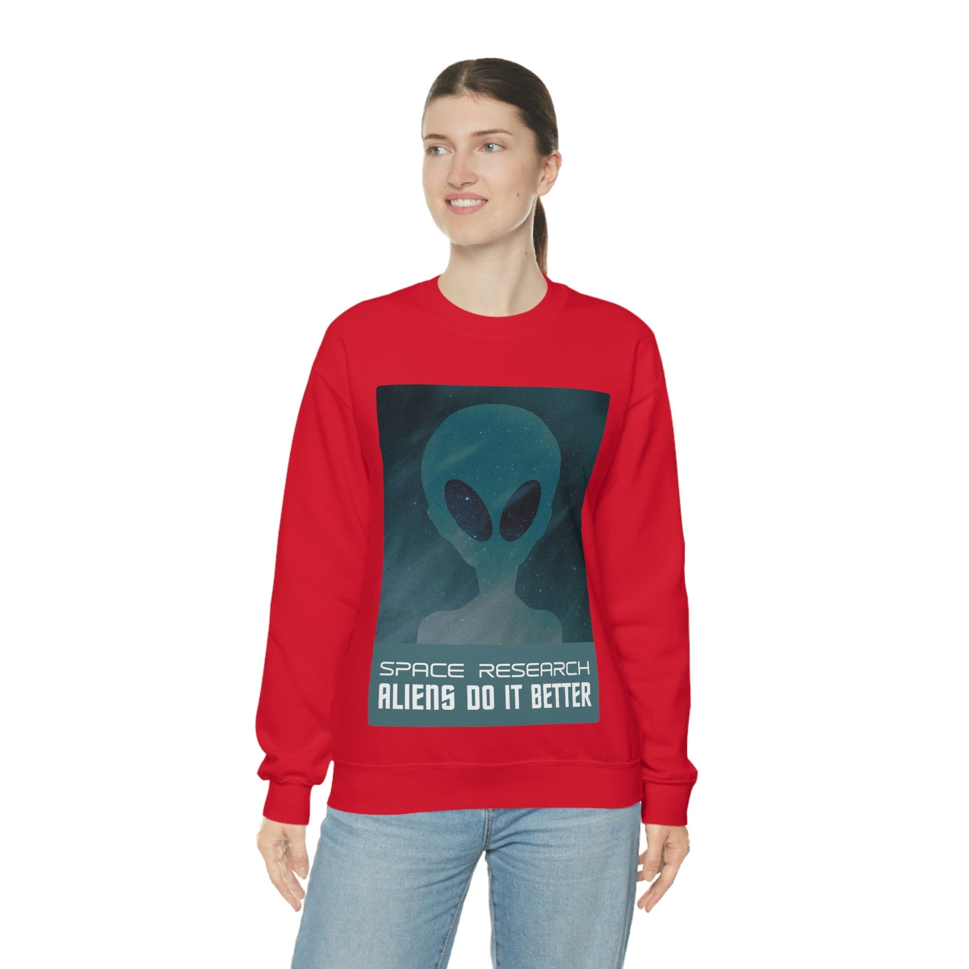 Space Research UFO Aliens Funny Quotes Unisex Heavy Blend™ Crewneck Sweatshirt Ichaku [Perfect Gifts Selection]