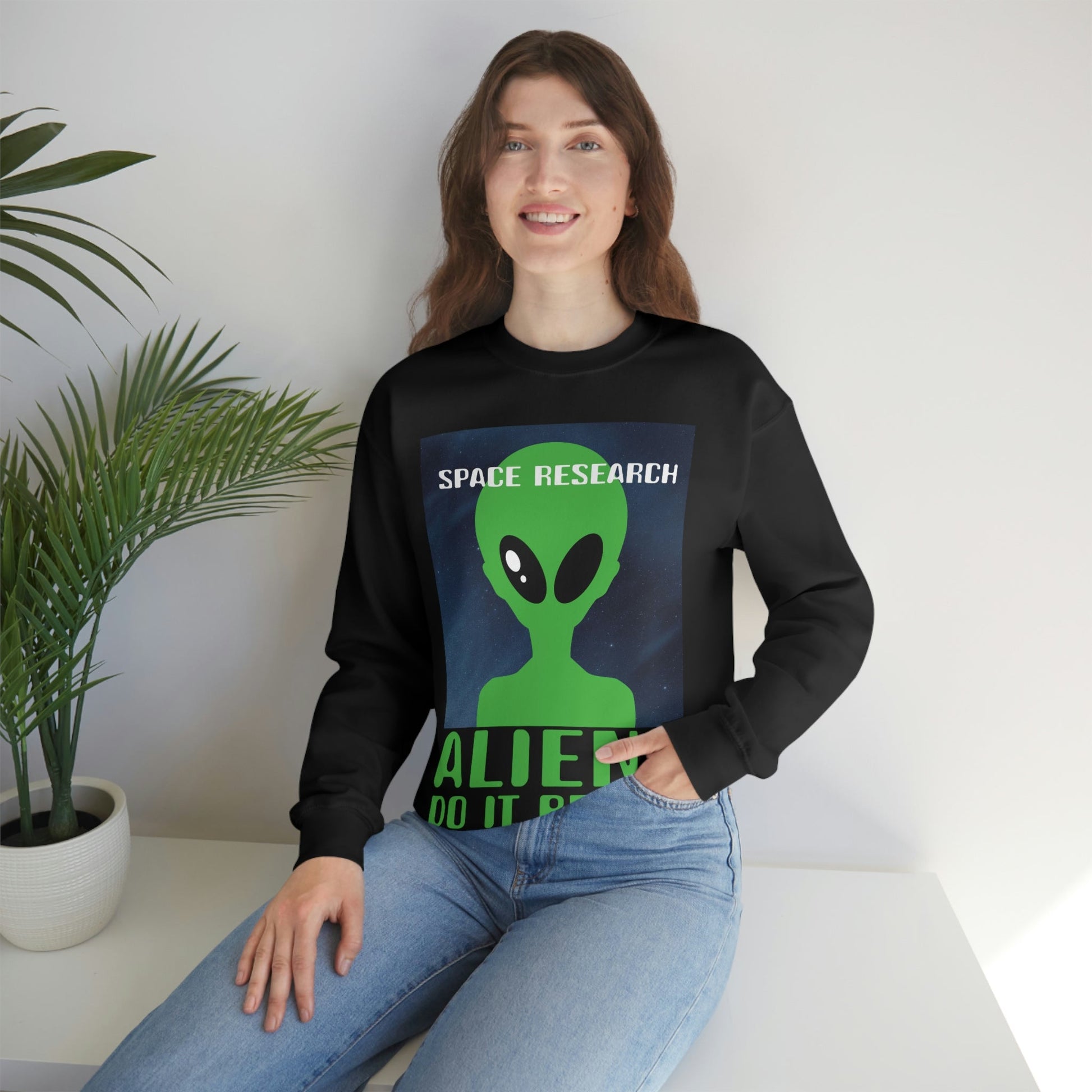 Space Research UFO Aliens Funny Quotes Unisex Heavy Blend™ Crewneck Sweatshirt Ichaku [Perfect Gifts Selection]