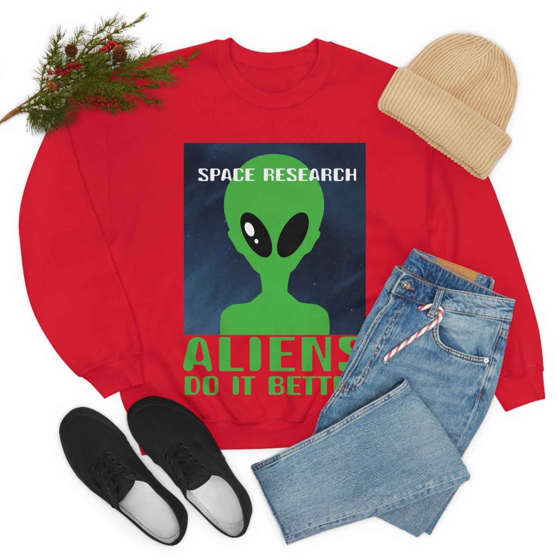 Space Research UFO Aliens Funny Quotes Unisex Heavy Blend™ Crewneck Sweatshirt Ichaku [Perfect Gifts Selection]