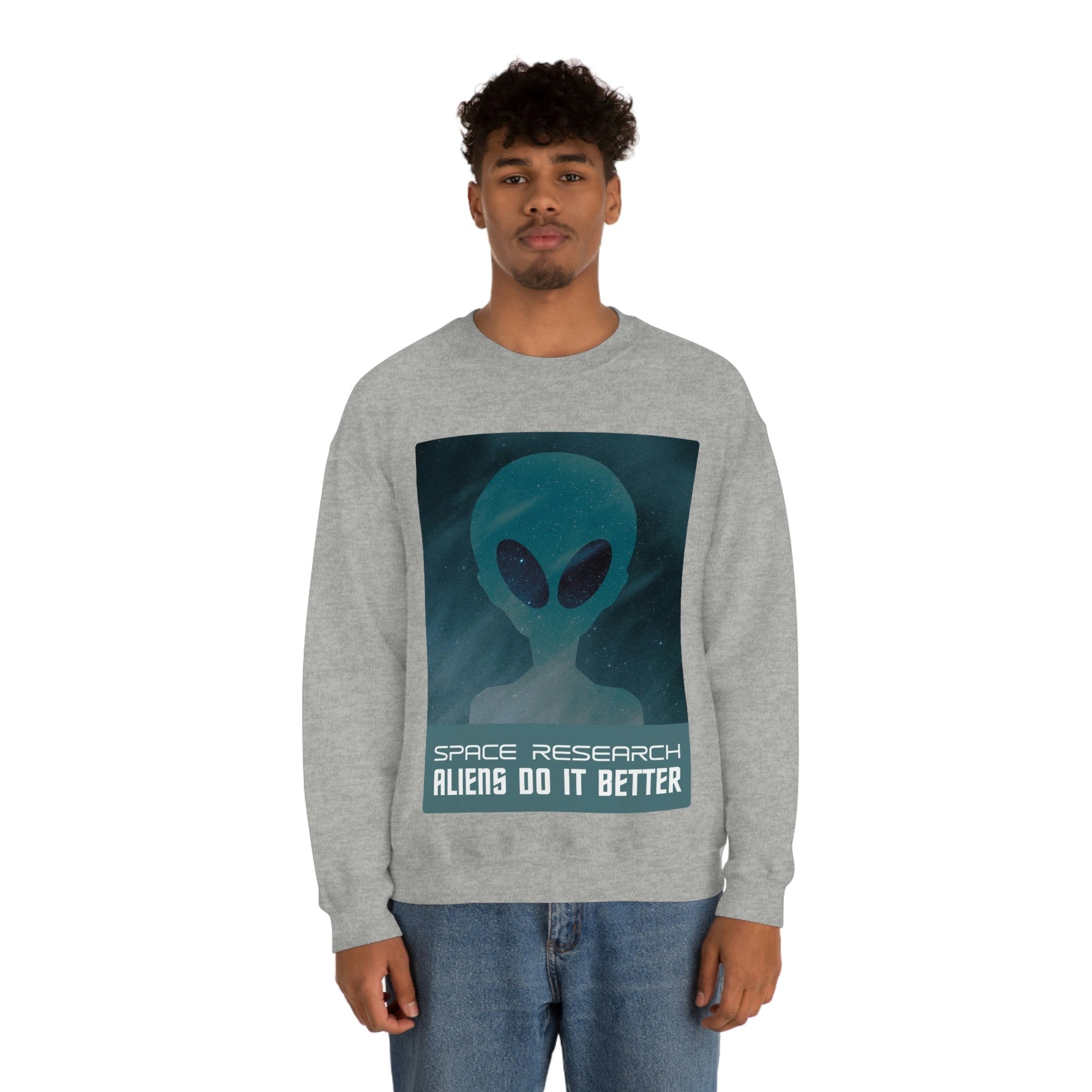 Space Research UFO Aliens Funny Quotes Unisex Heavy Blend™ Crewneck Sweatshirt Ichaku [Perfect Gifts Selection]