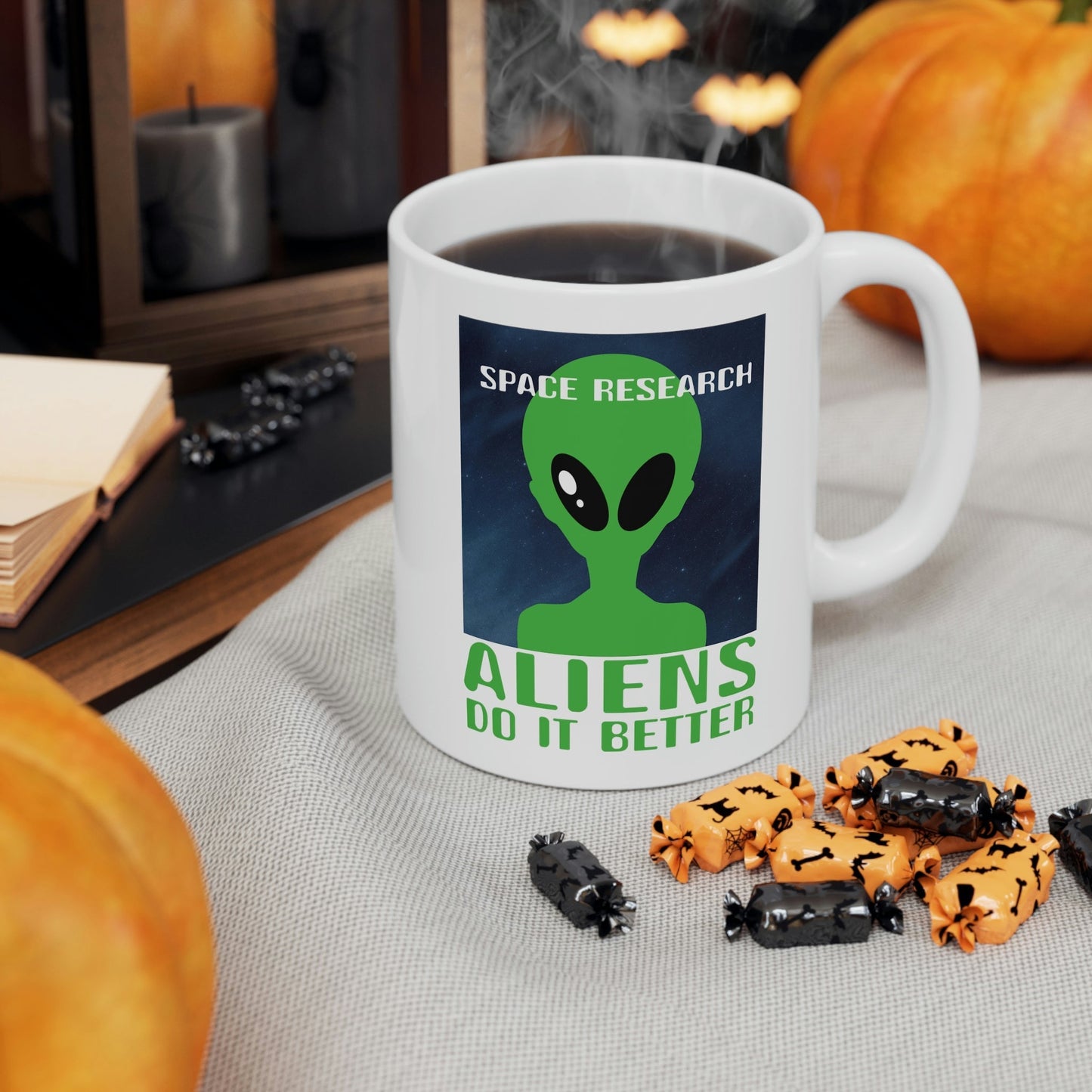 Space Research UFO Funny Quotes Ceramic Mug 11oz Ichaku [Perfect Gifts Selection]