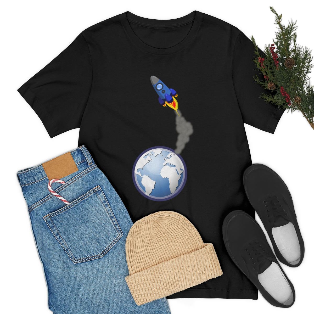 Space Ship Earth Travel To The Universe Future Unisex Jersey Short Sleeve T-Shirt Ichaku [Perfect Gifts Selection]