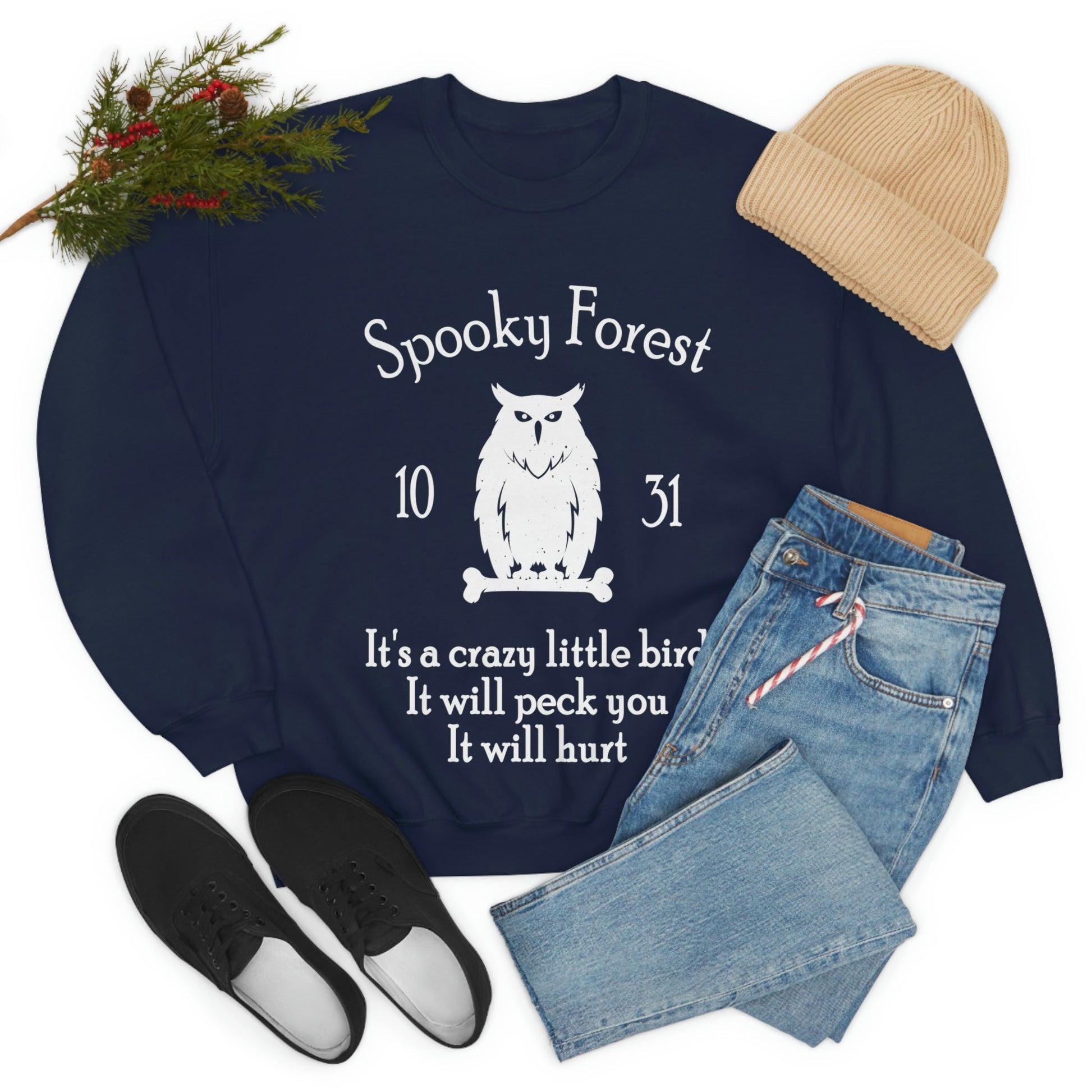 Spooky Forest Bird Halloween Unisex Heavy Blend™ Crewneck Sweatshirt Ichaku [Perfect Gifts Selection]