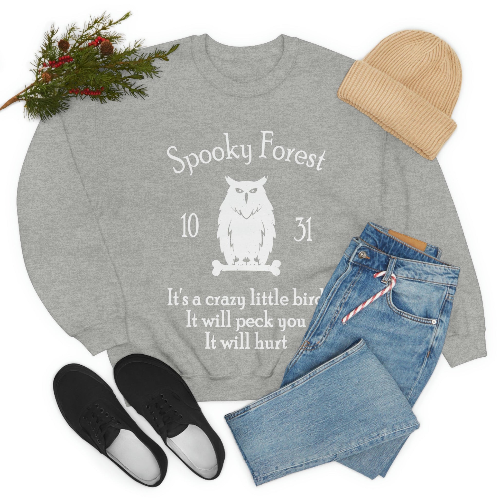 Spooky Forest Bird Halloween Unisex Heavy Blend™ Crewneck Sweatshirt Ichaku [Perfect Gifts Selection]