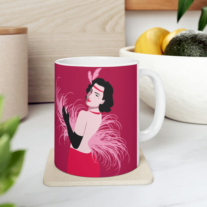 Step Back in Time with Retro Woman 40s Style Art Ceramic Mug 11oz Ichaku [Perfect Gifts Selection]