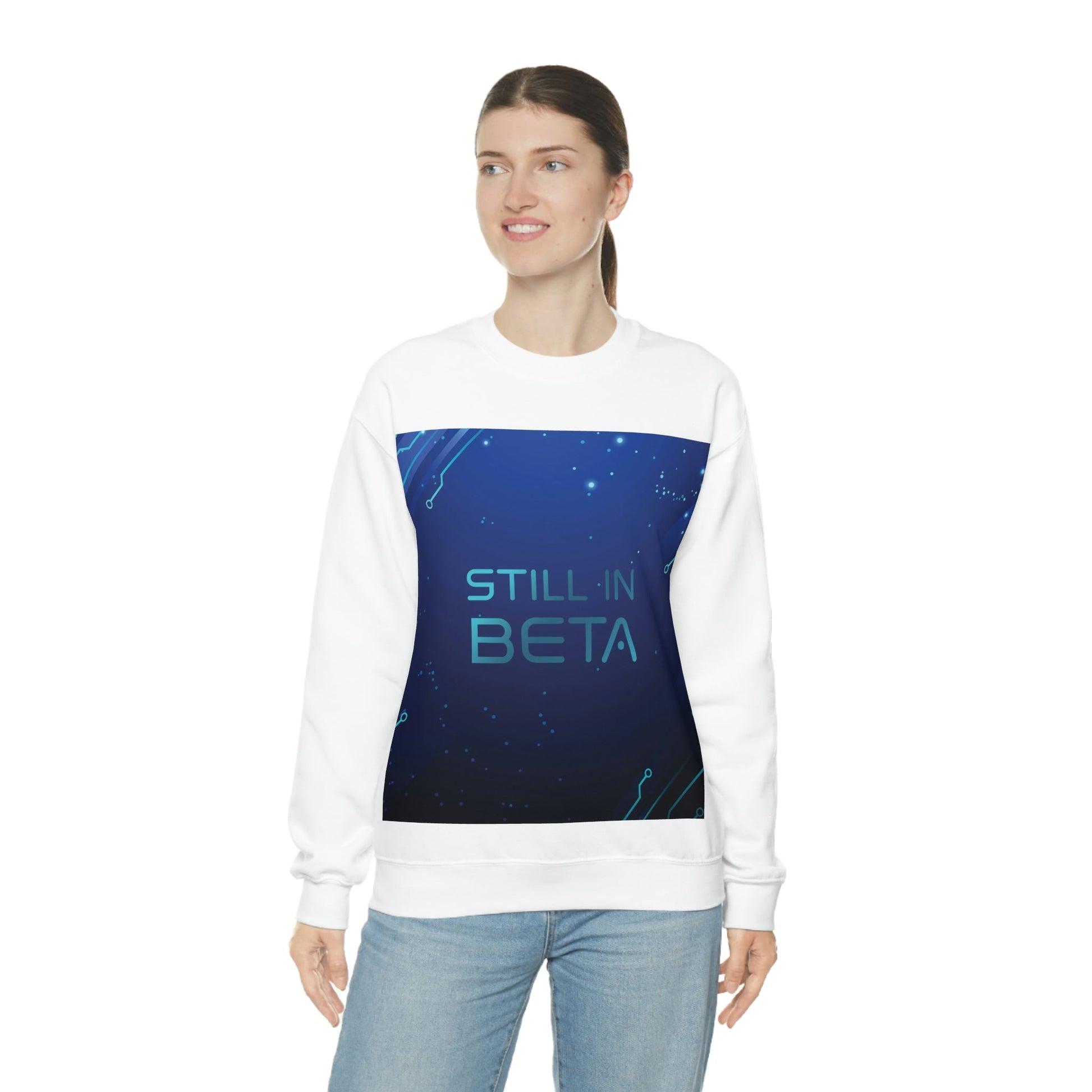 Still in Beta IT Funny Quotes Art Unisex Heavy Blend™ Crewneck Sweatshirt Ichaku [Perfect Gifts Selection]