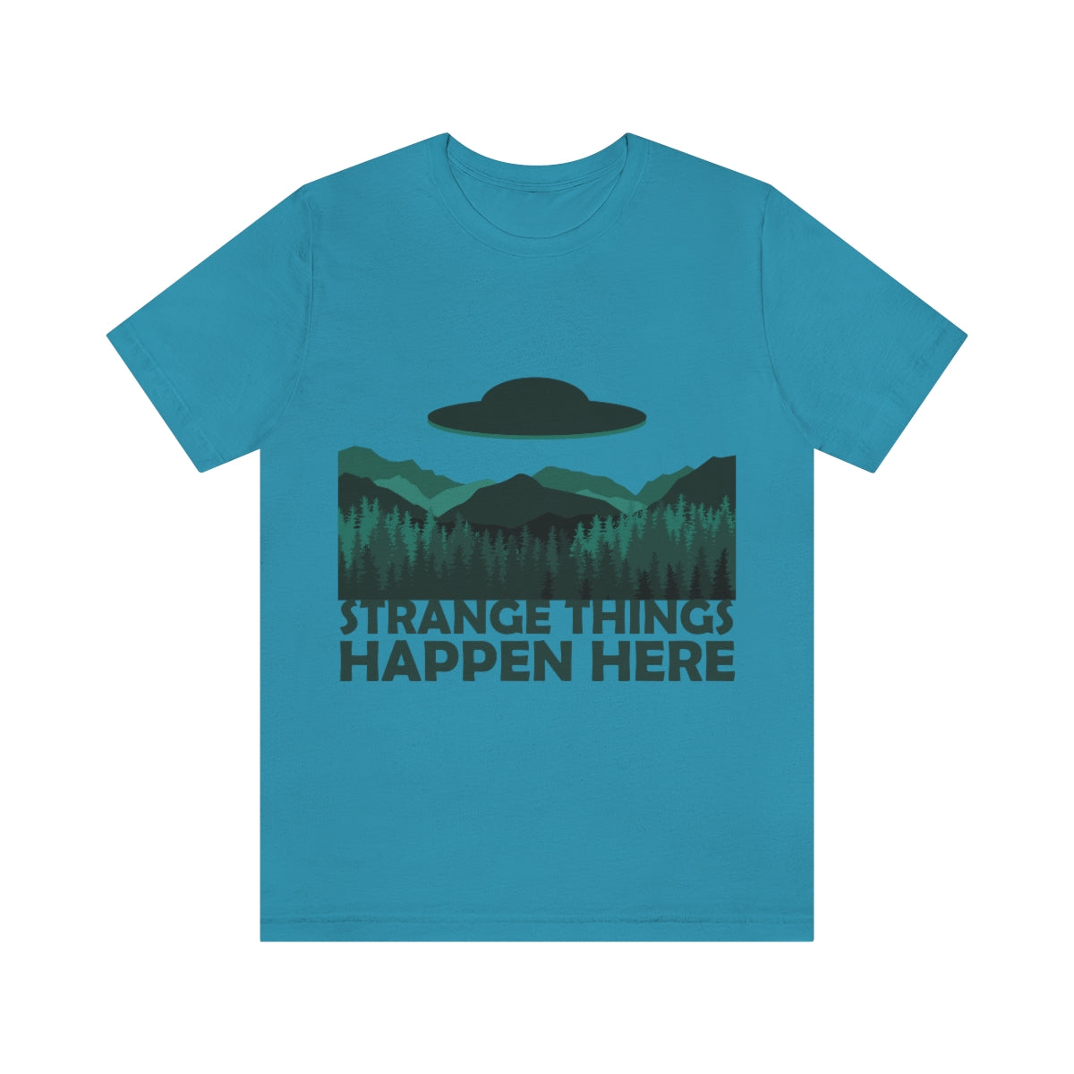 Strange Things Happen Here Spooky Forest Aliens UFO Arrival Unisex Jersey Short Sleeve T-Shirt Ichaku [Perfect Gifts Selection]