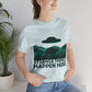 Strange Things Happen Here Spooky Forest Aliens UFO Arrival Unisex Jersey Short Sleeve T-Shirt Ichaku [Perfect Gifts Selection]